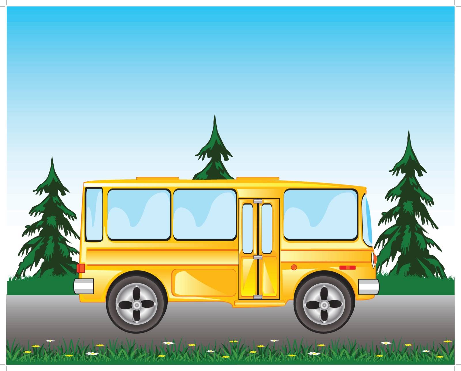 Vector illustration of the wanted bus goes on road