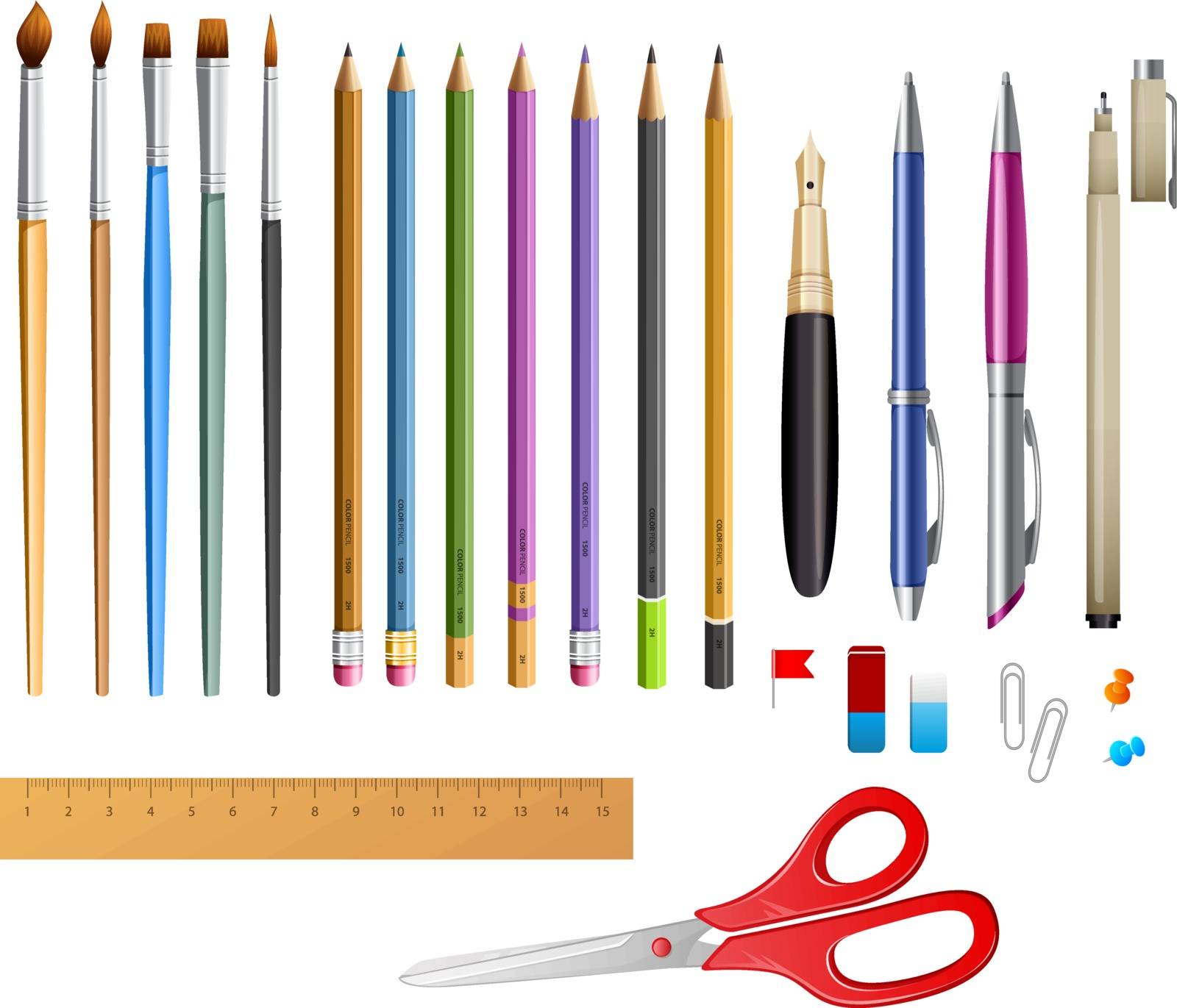 Vector illustration of Set include pens ana pencils