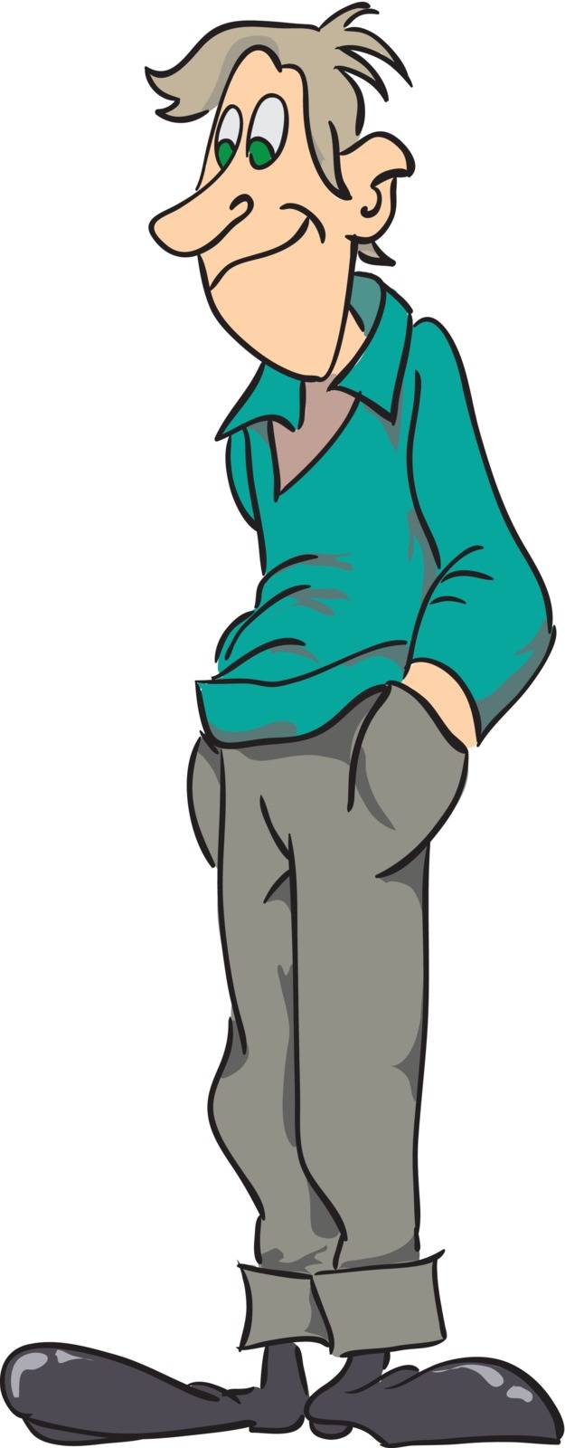 Teenager holding hands in the pockets of his pants. Vector illustration.