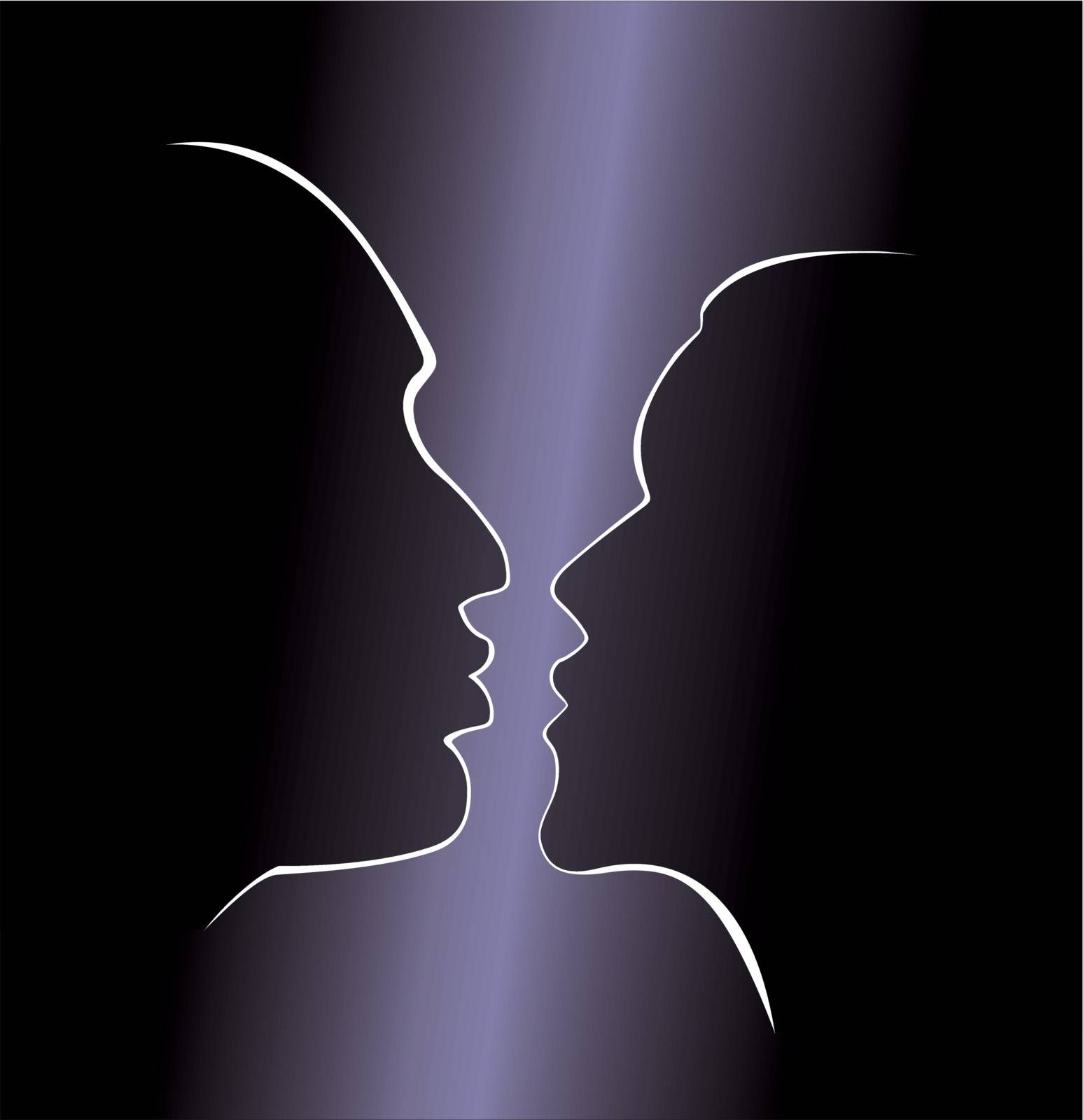 Man and woman profil face shilouette