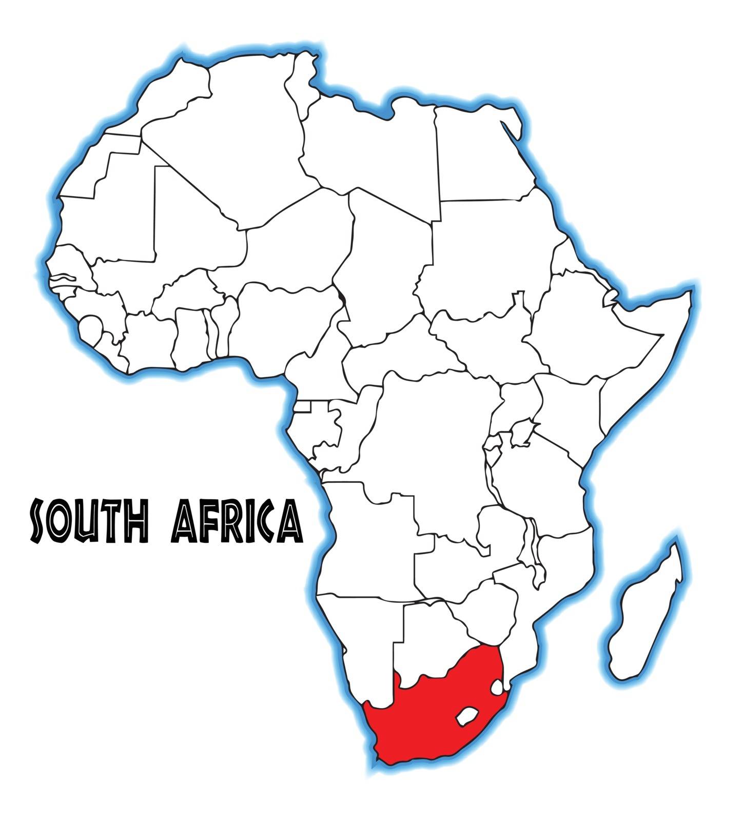 South Africa outline inset into a map of Africa over a white background