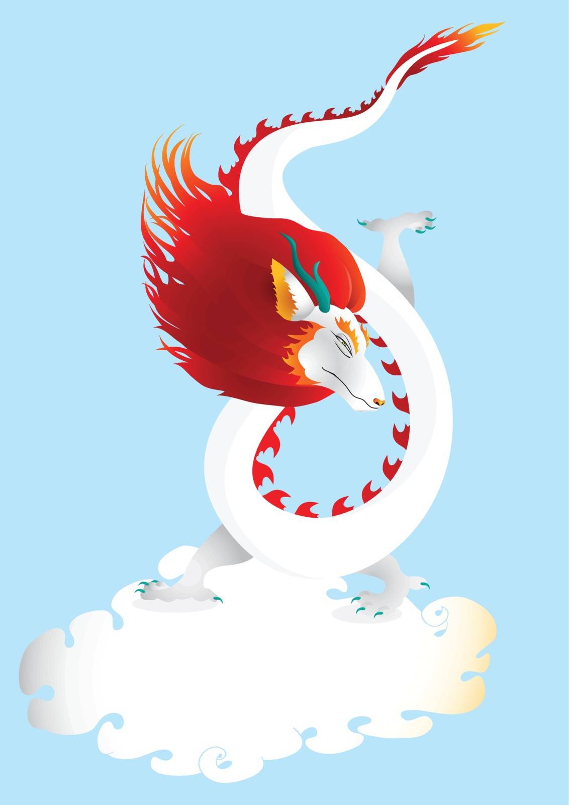 White dragon in the sky with cloud  vector illustration