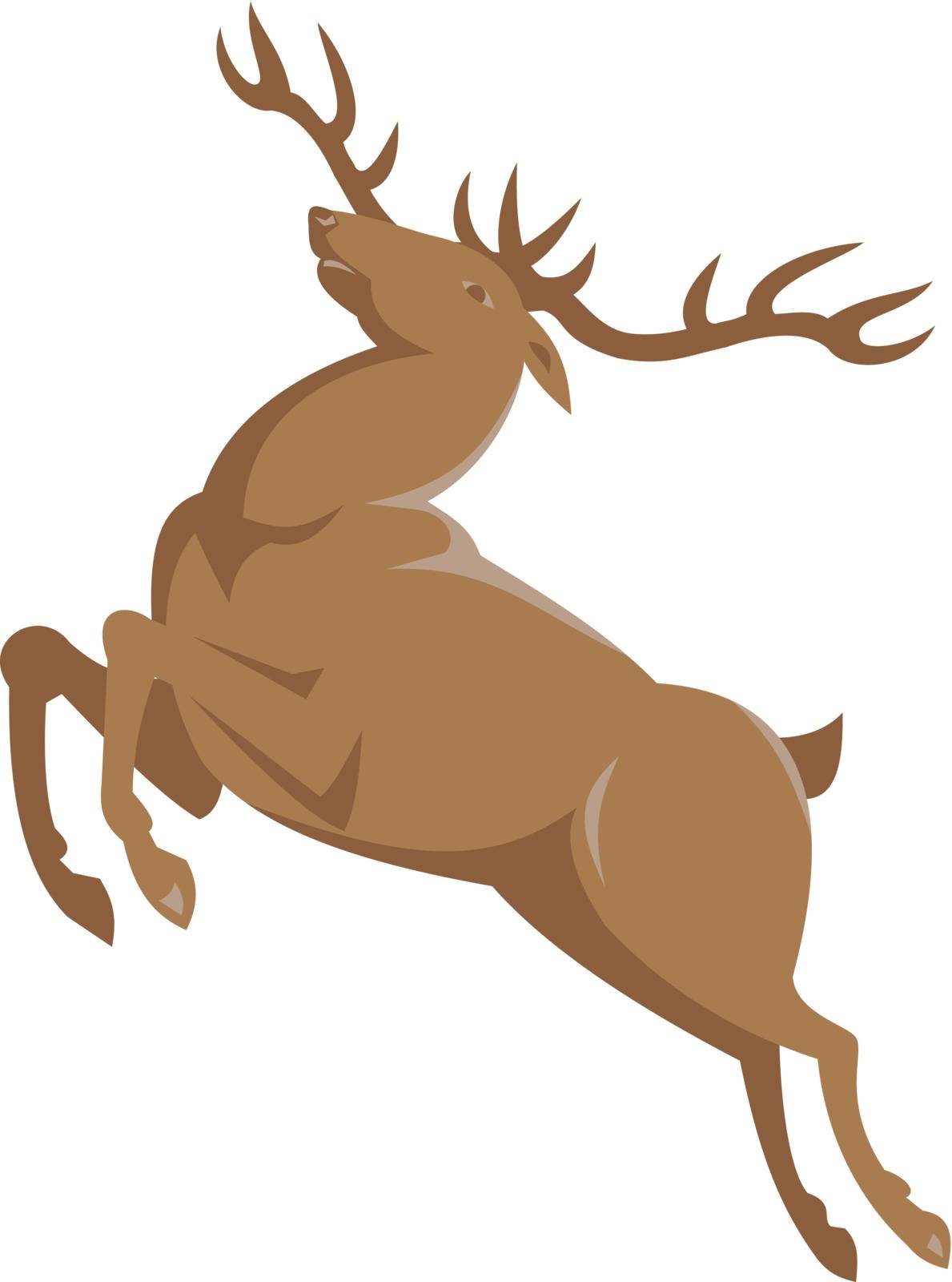 vector illustration of a stag buck elk deer jumping done in retro art deco style.