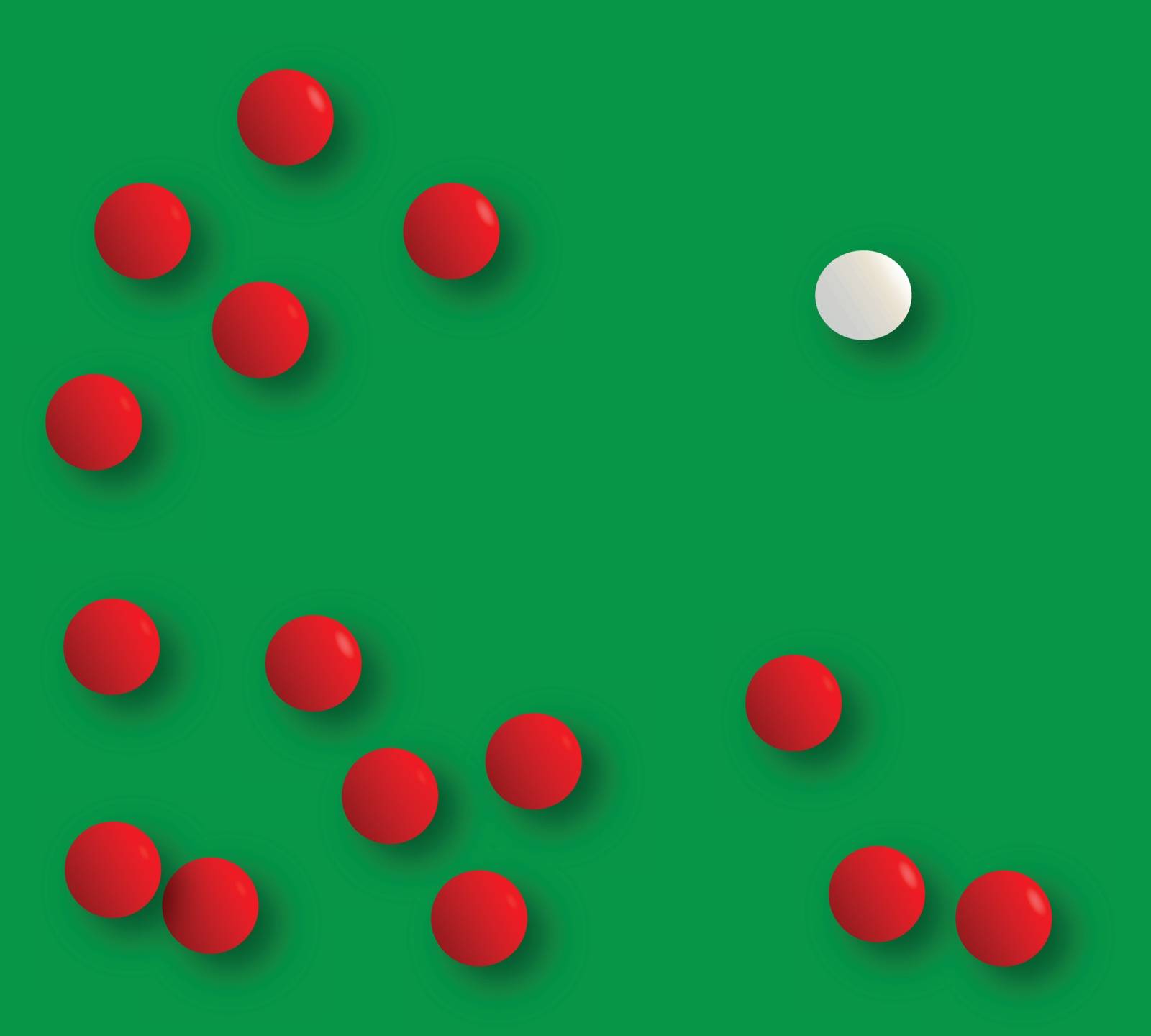 A white billiard ball next to the reds after the break