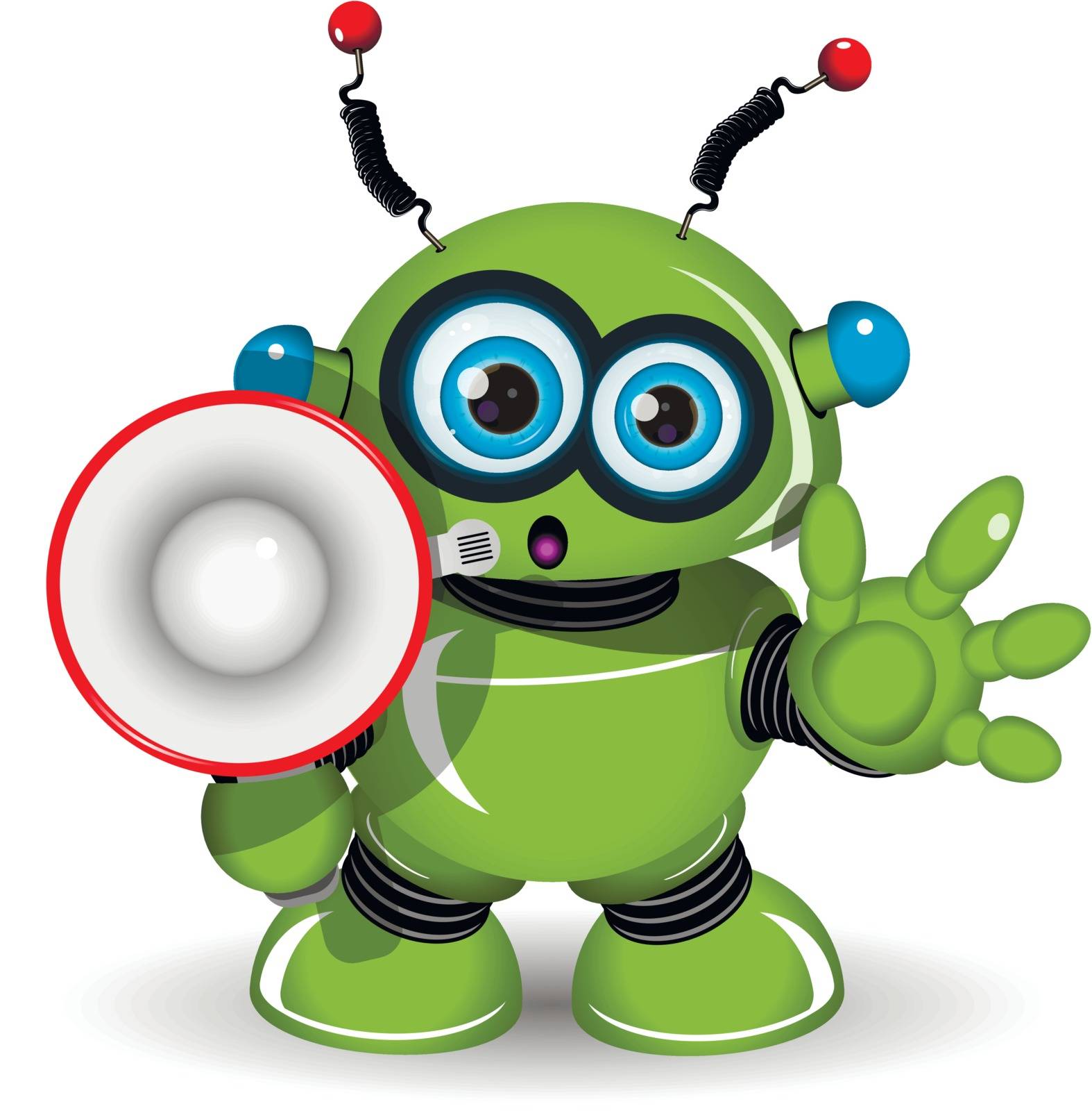 Illustration of a green robot with speaker