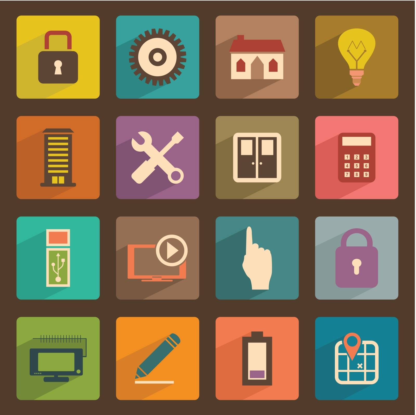 Set of flat icons. A vector illustration