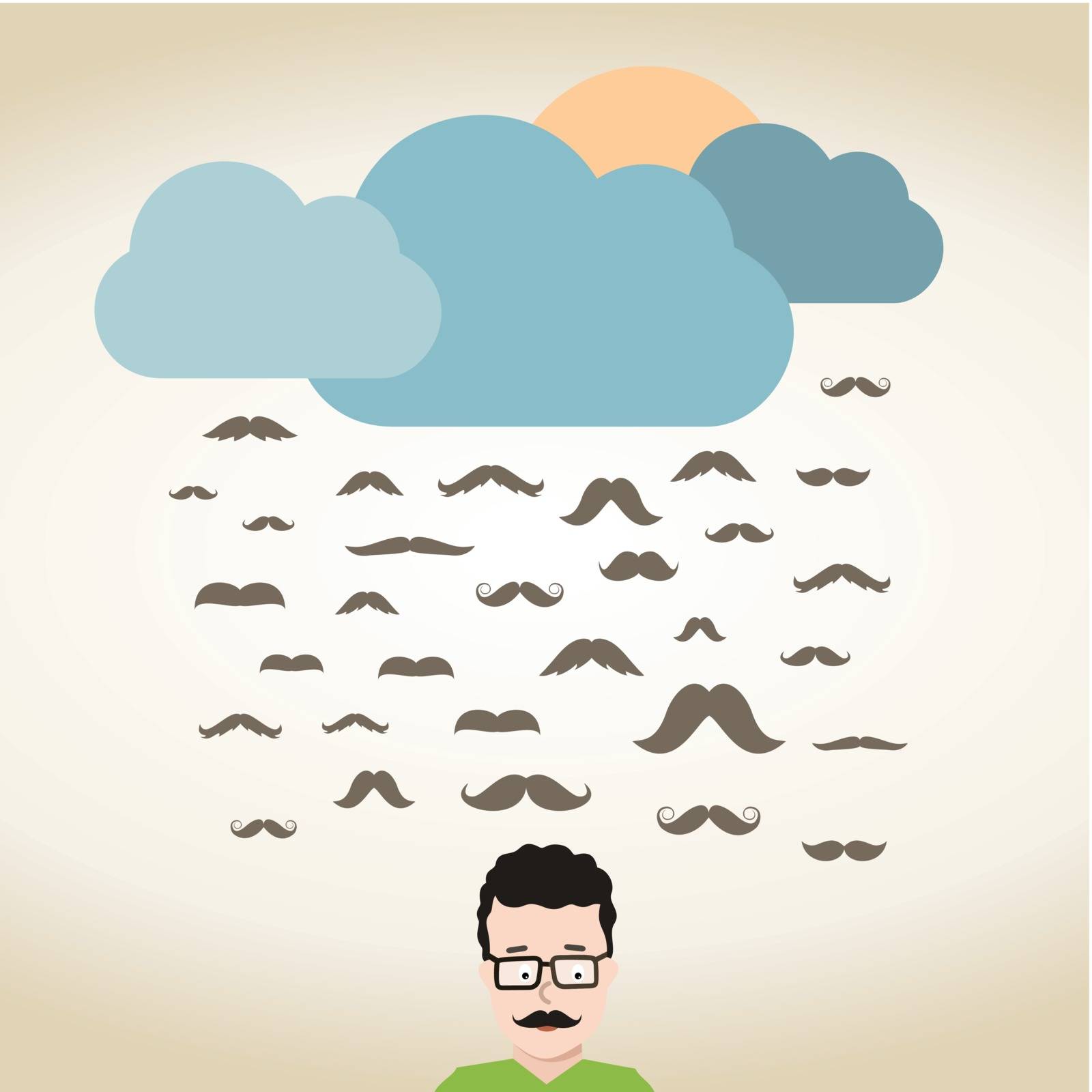 Rain from moustaches on the person. A vector illustration