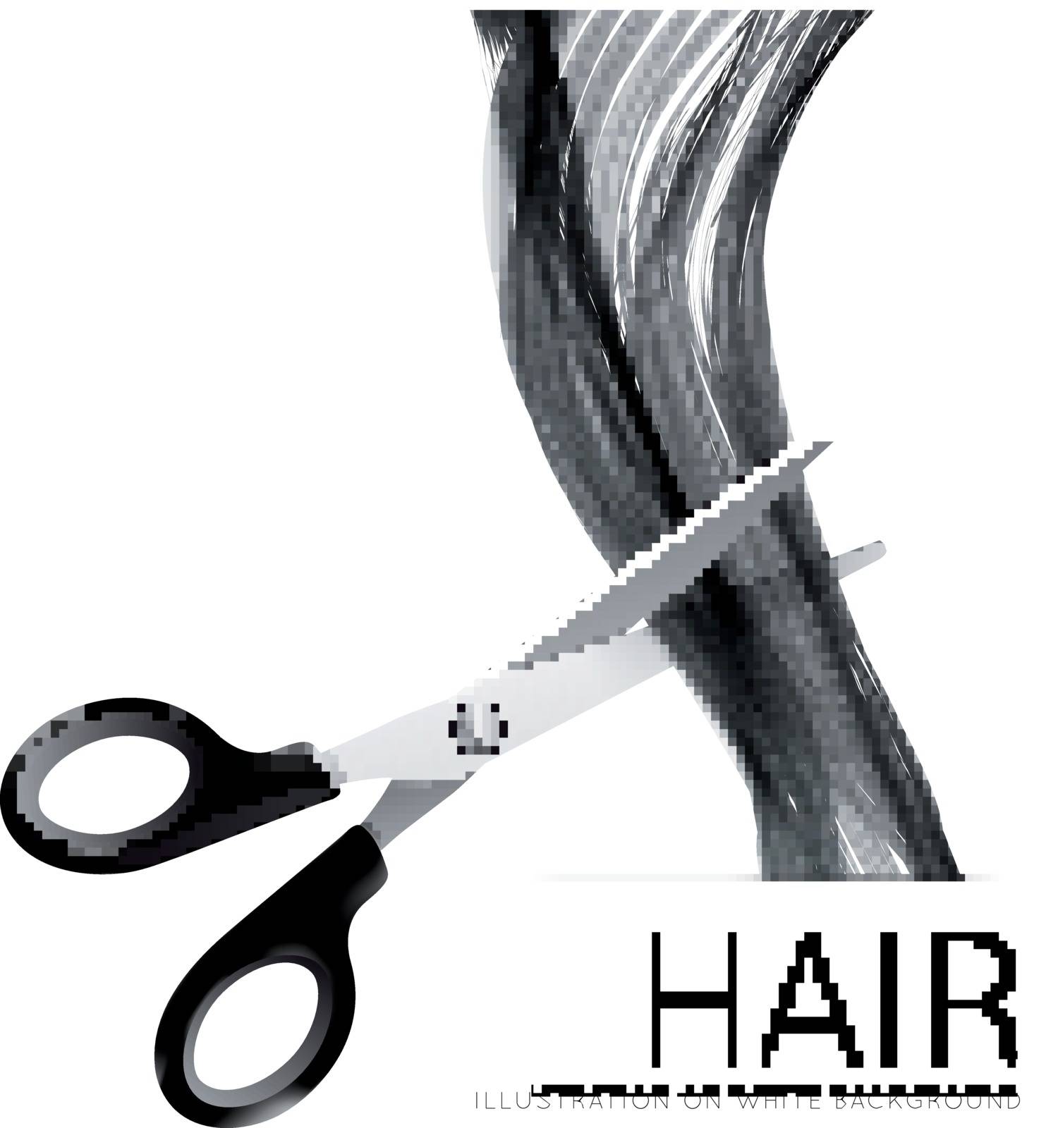 Hair and scissors on a white background. Vector illustration