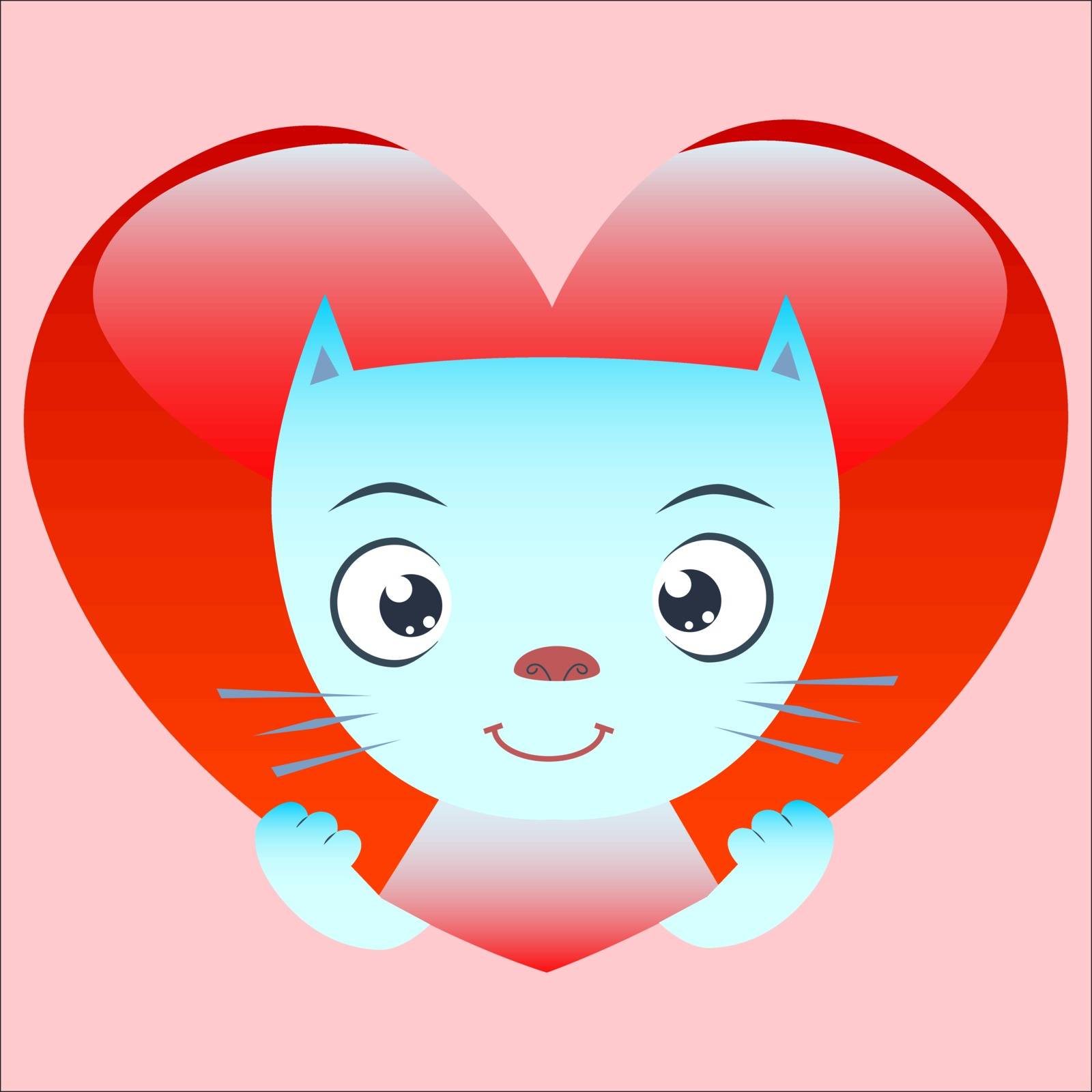 Cute cat Peeps from red heart Valentines day