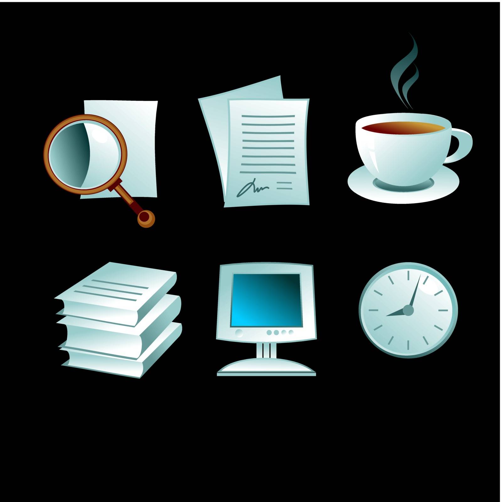 set of business icons on the black background