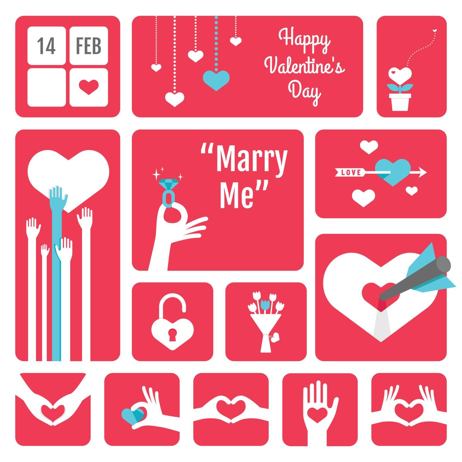 Happy valentines day, love icons