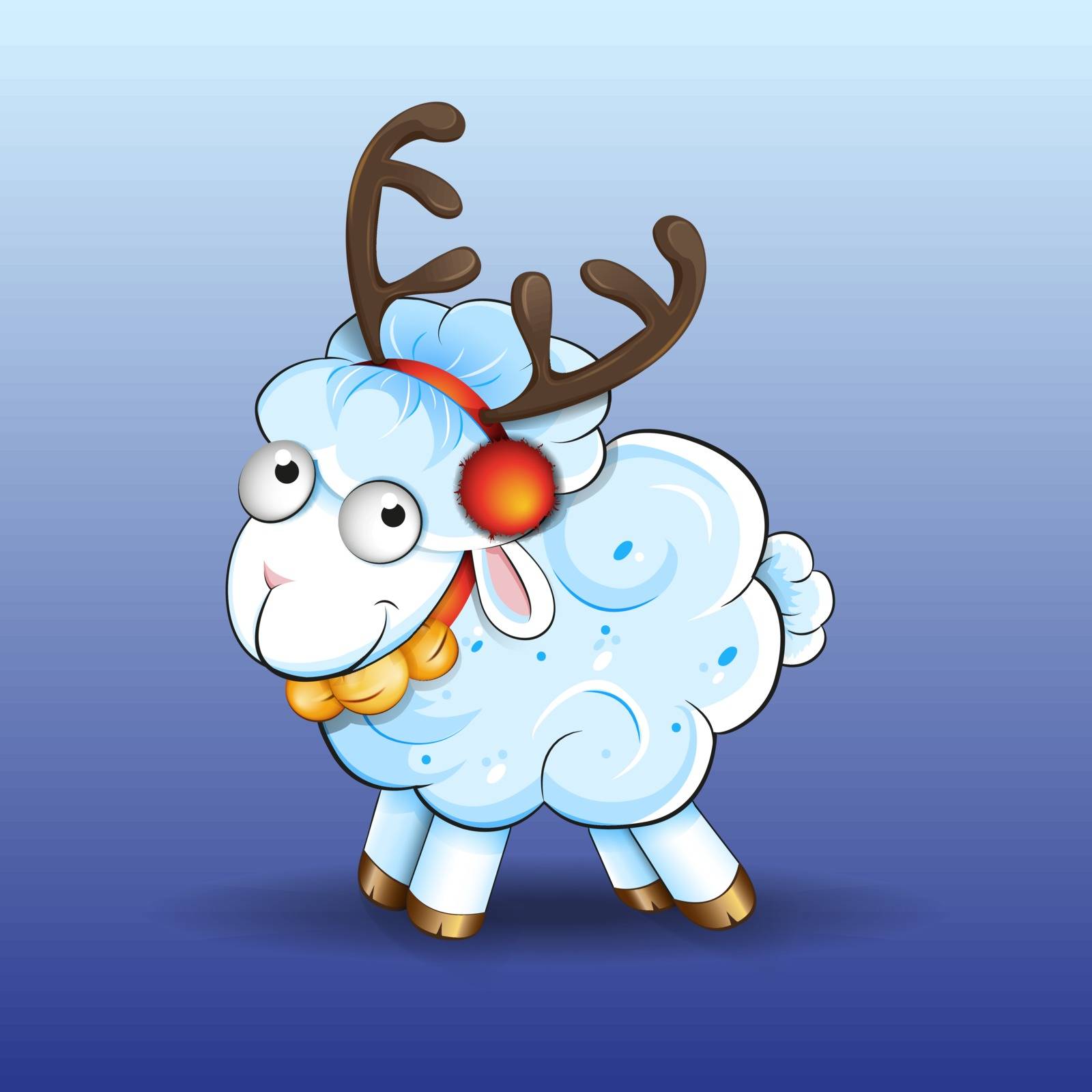 Vector sheep with deer horns and bells