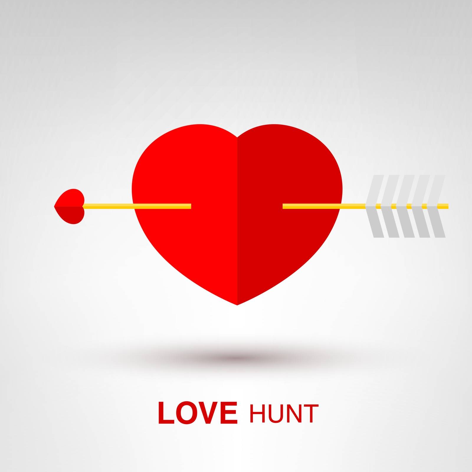 Love Hunt - creative Valentines Day heart with arrow concept vector illustration