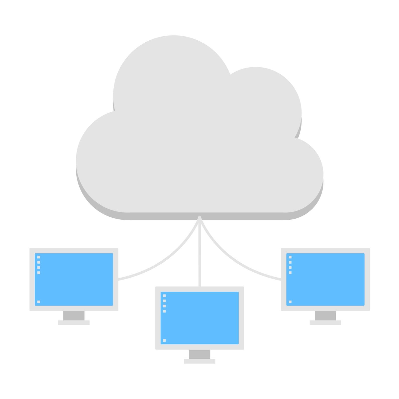 Cloud services icon. White cloud with computers.