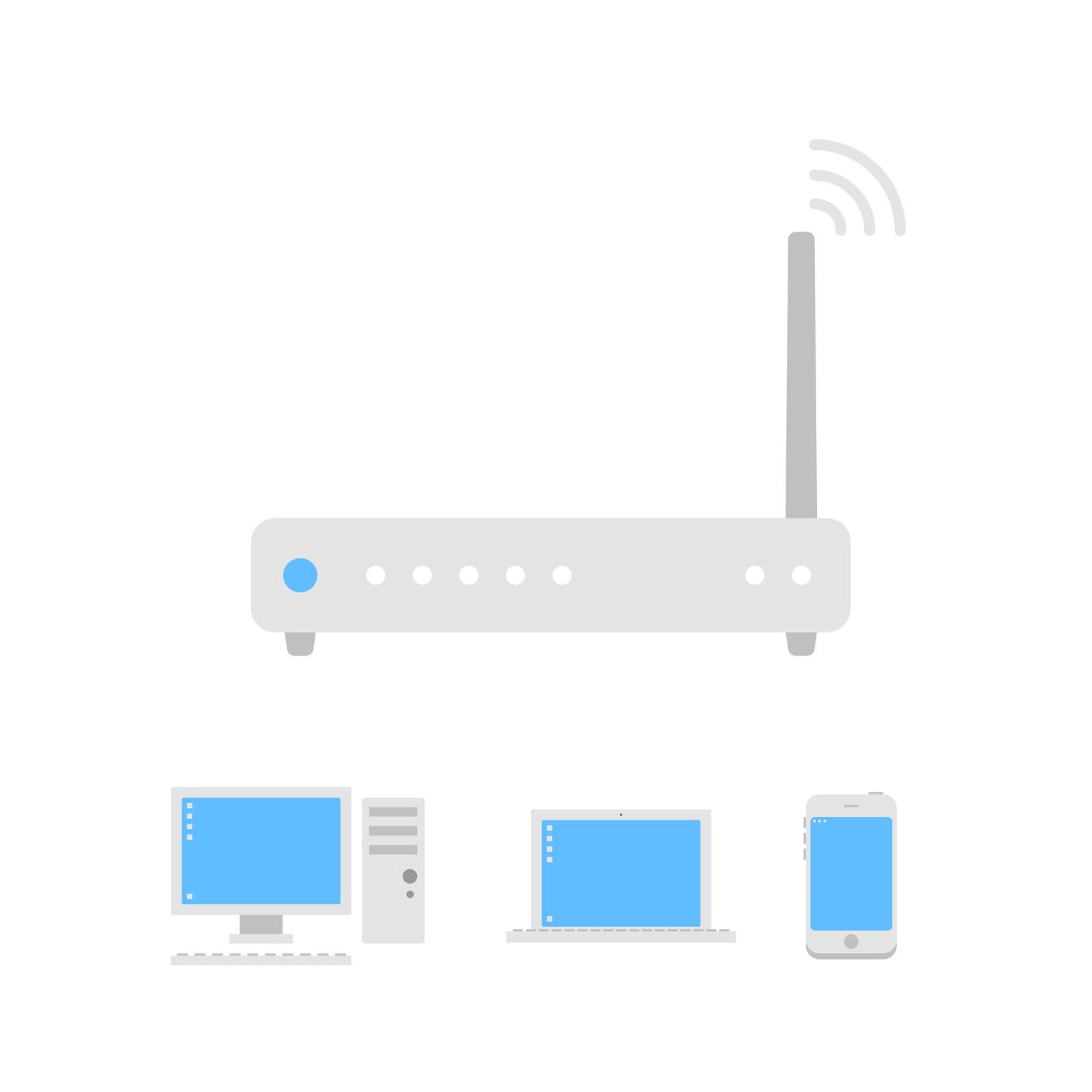 Wi-fi router icon connected with pc, notebook and smartphone