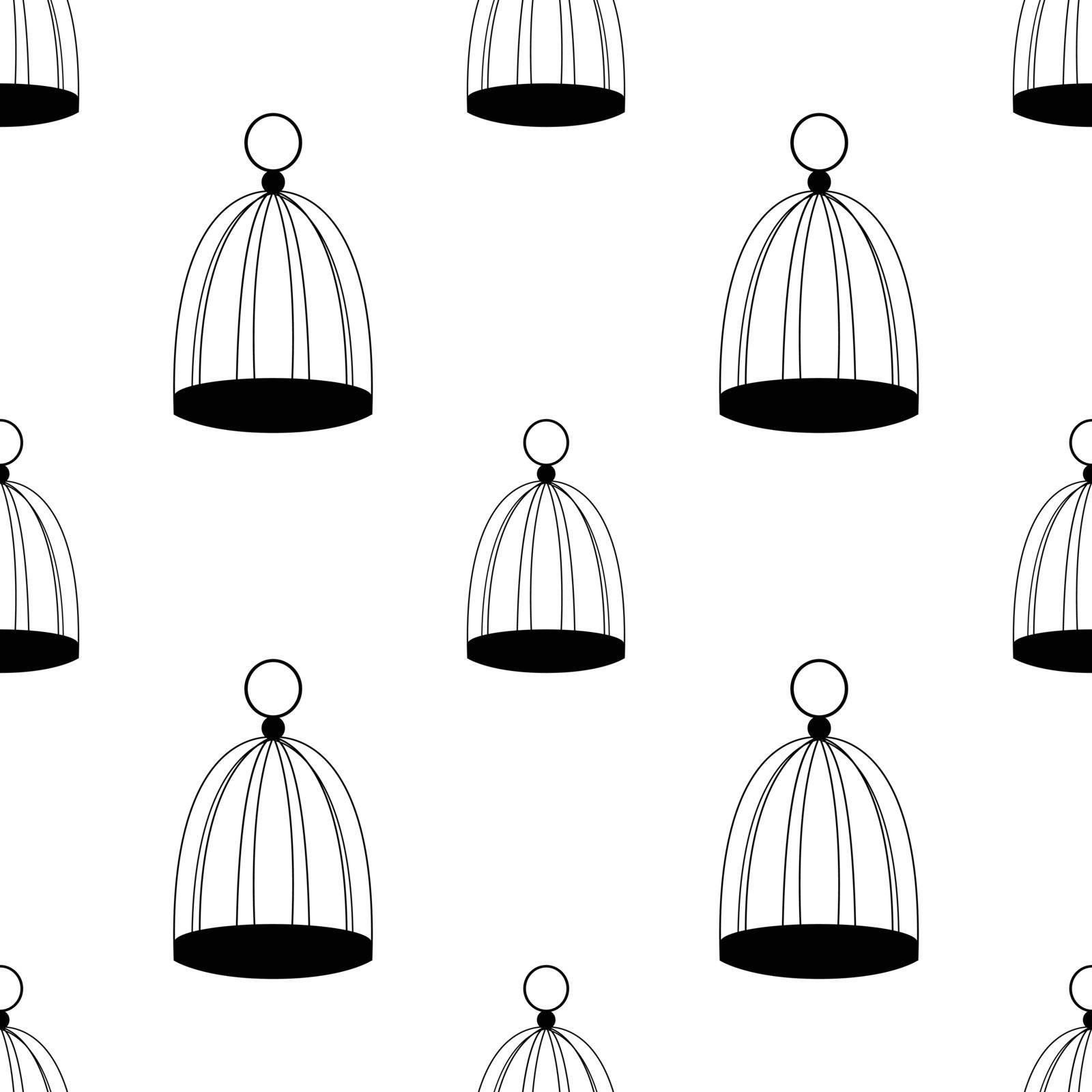 white seamless pattern with Black birdcage