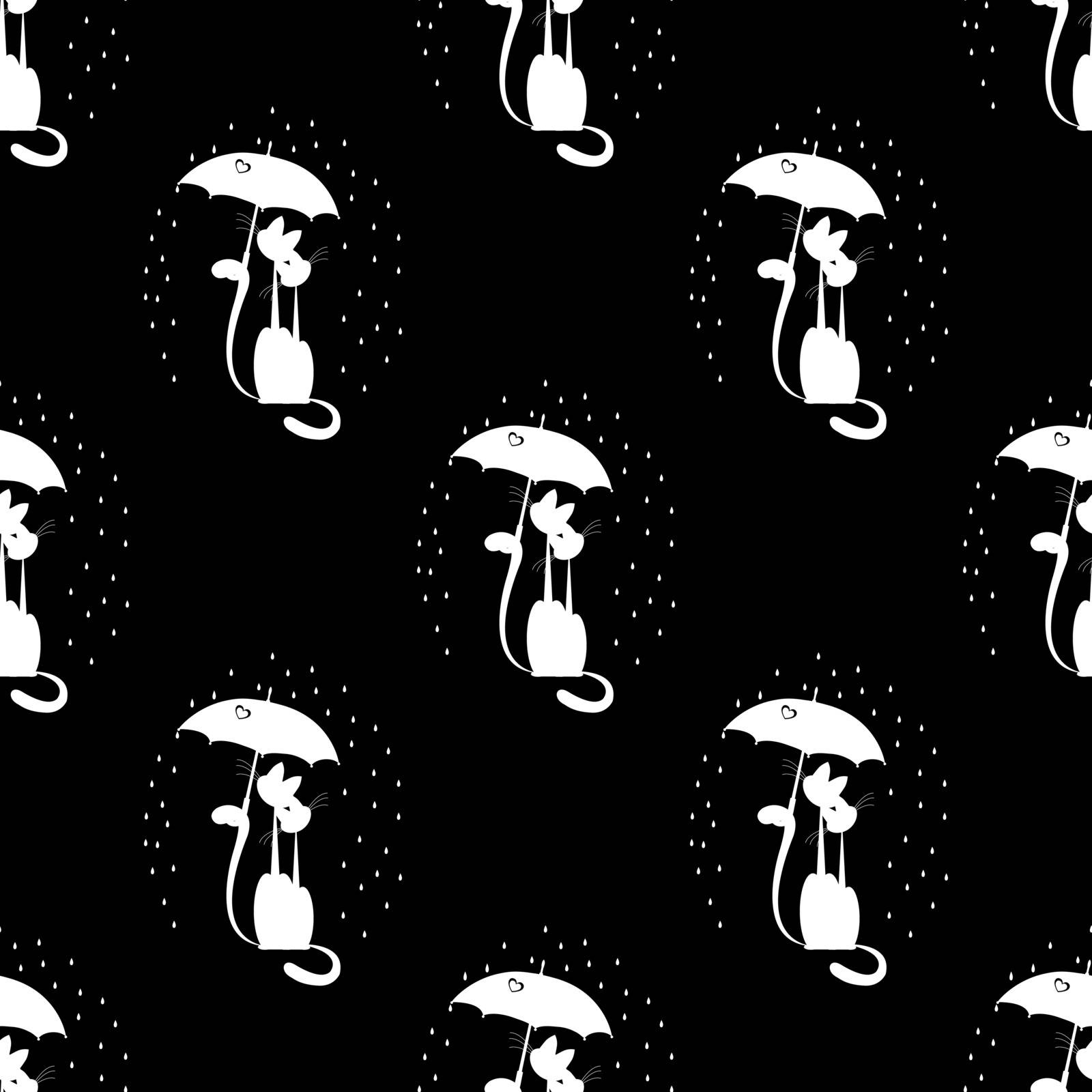 seamless pattern with love cat with umbrella