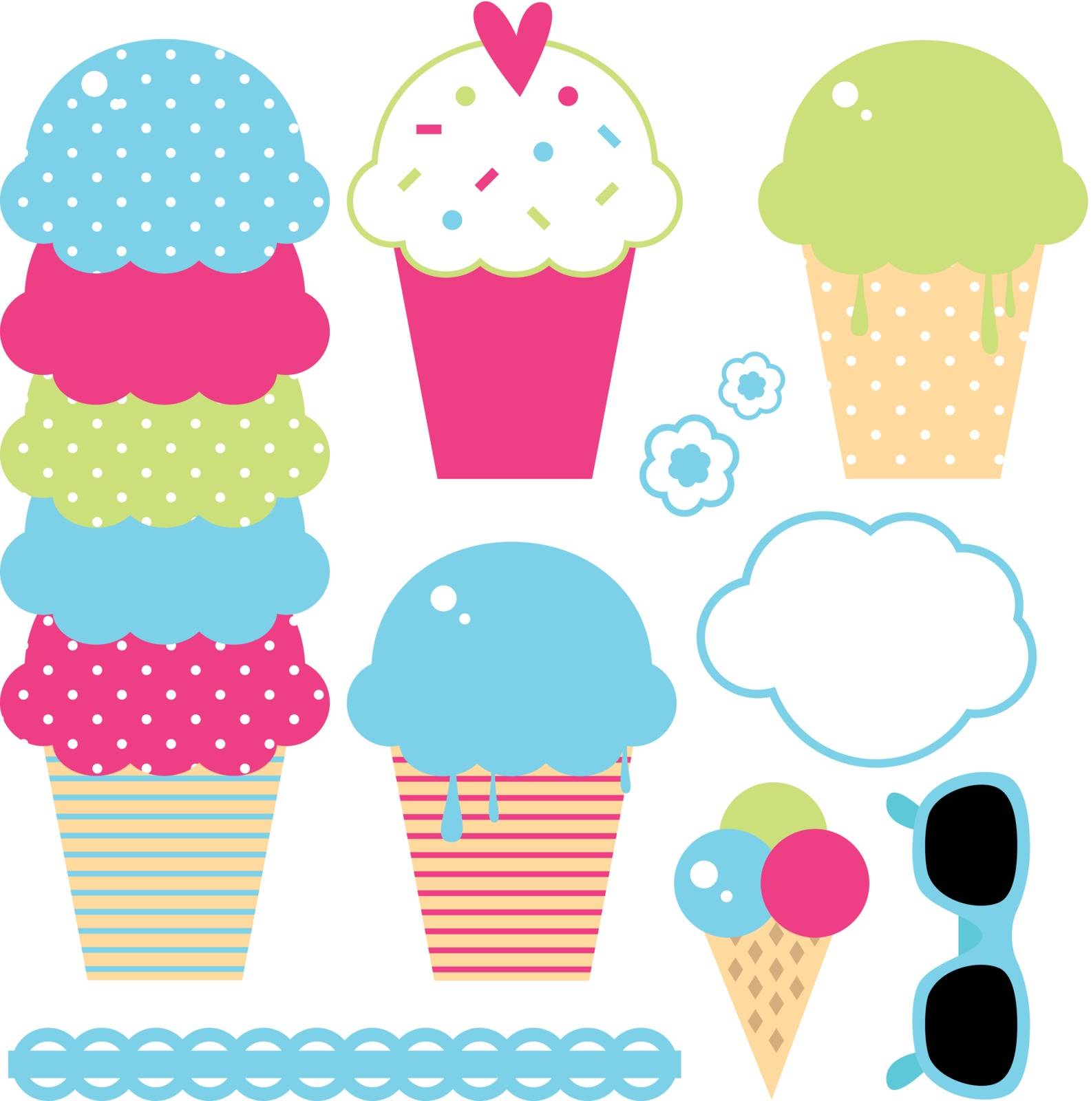 Beautiful ice cream collection in crazy colors. Vector Illustration