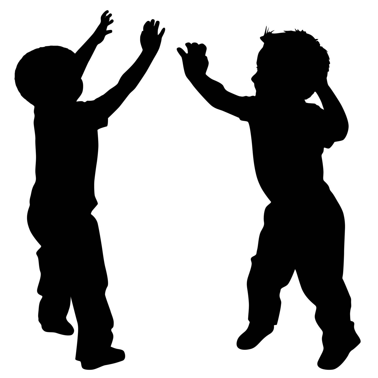 Silhouettes of two little boys who play