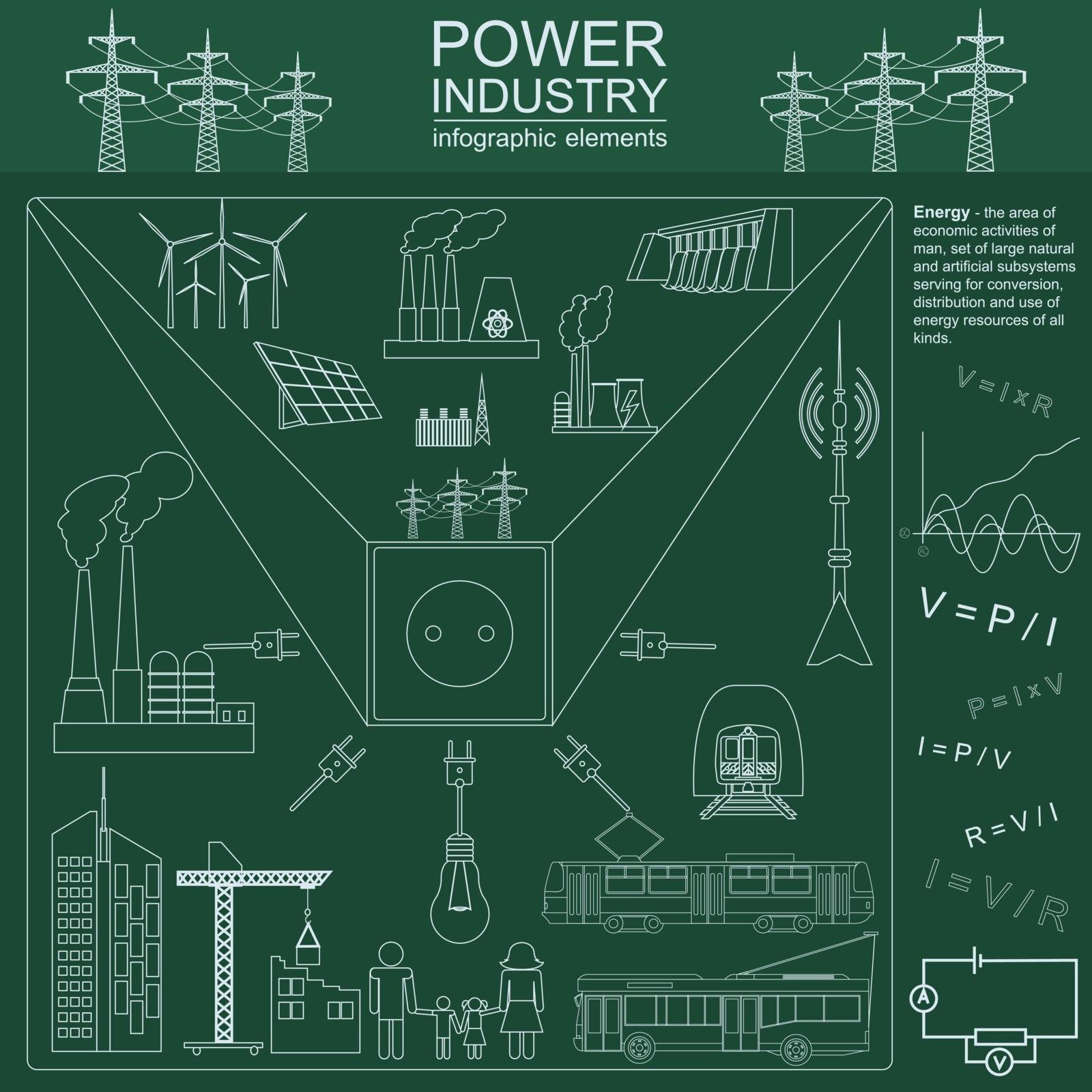 Power energy industry infographic, electric systems, set element by A7880S