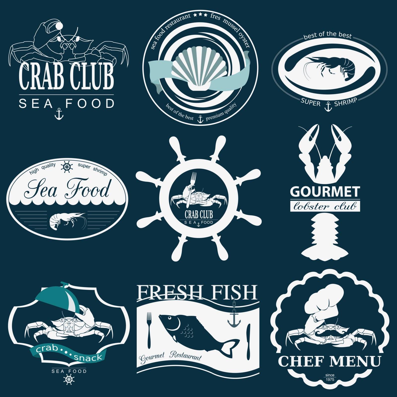 Set of vintage sea food logos. Vector logo templates and badges 