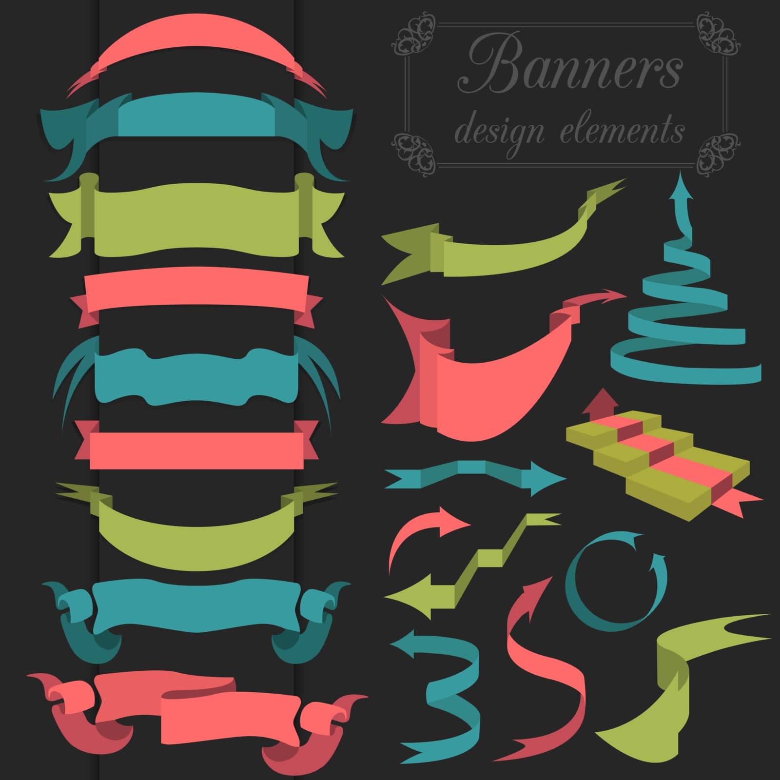 Set of retro ribbons and arrows, banner. Vector illustration