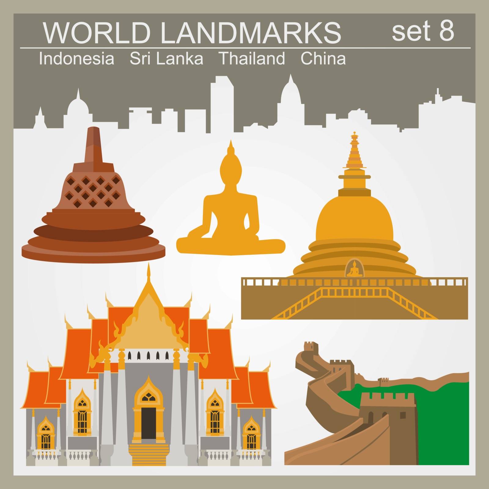 World landmarks icon set. Elements for creating infographics by A7880S