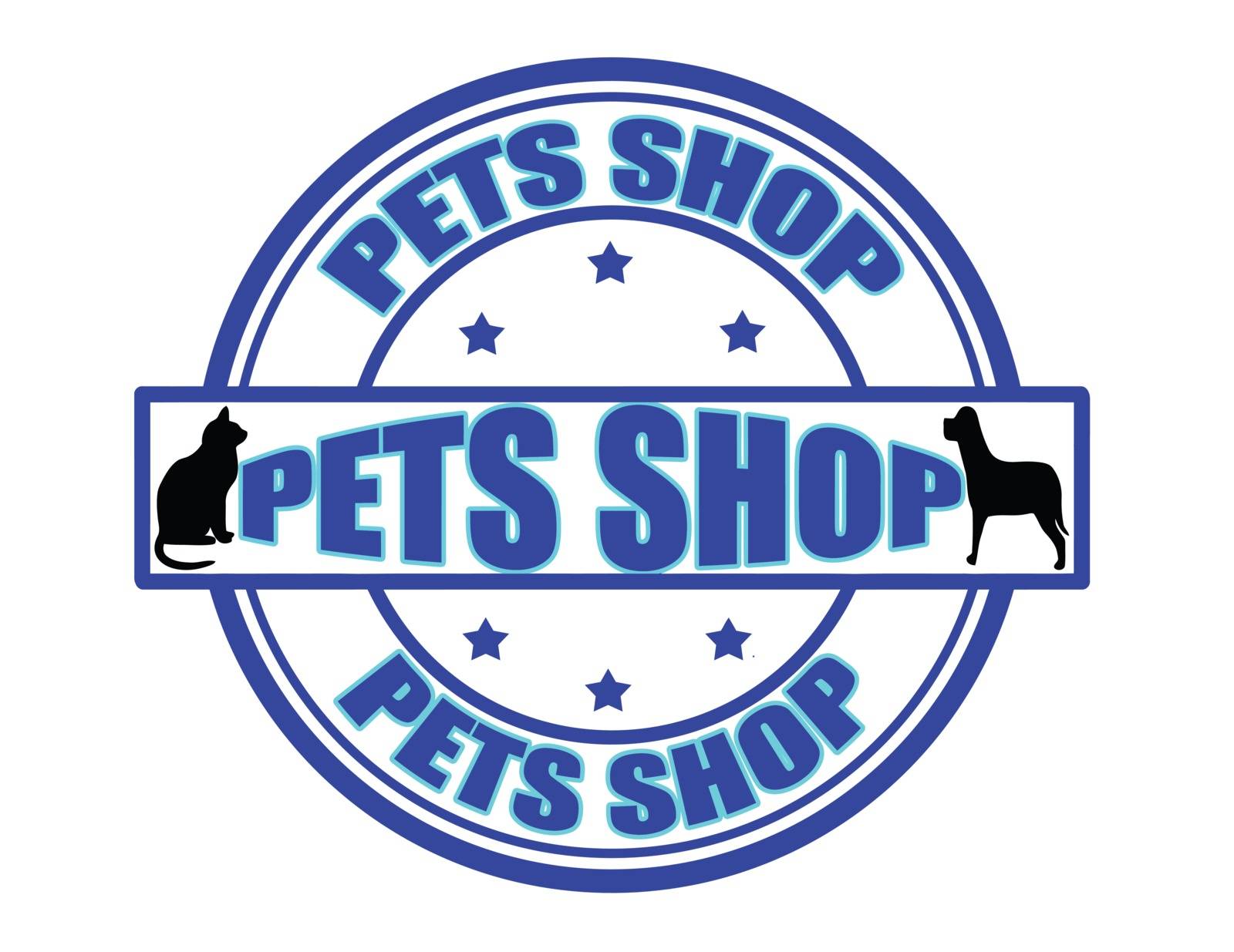 Stamp with text pets shop inside, vector illustration