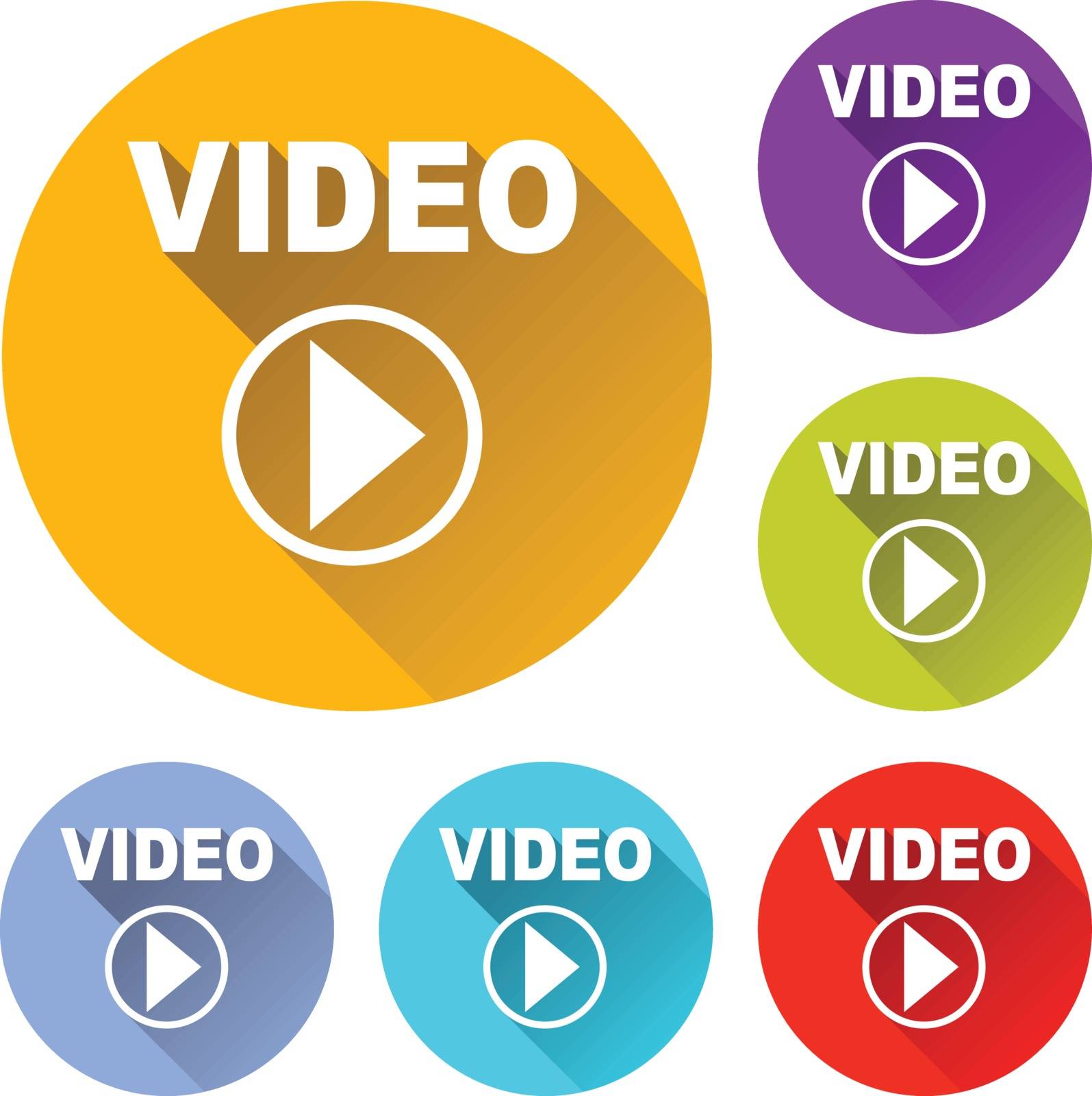 vector illustration of six colorful play video icons