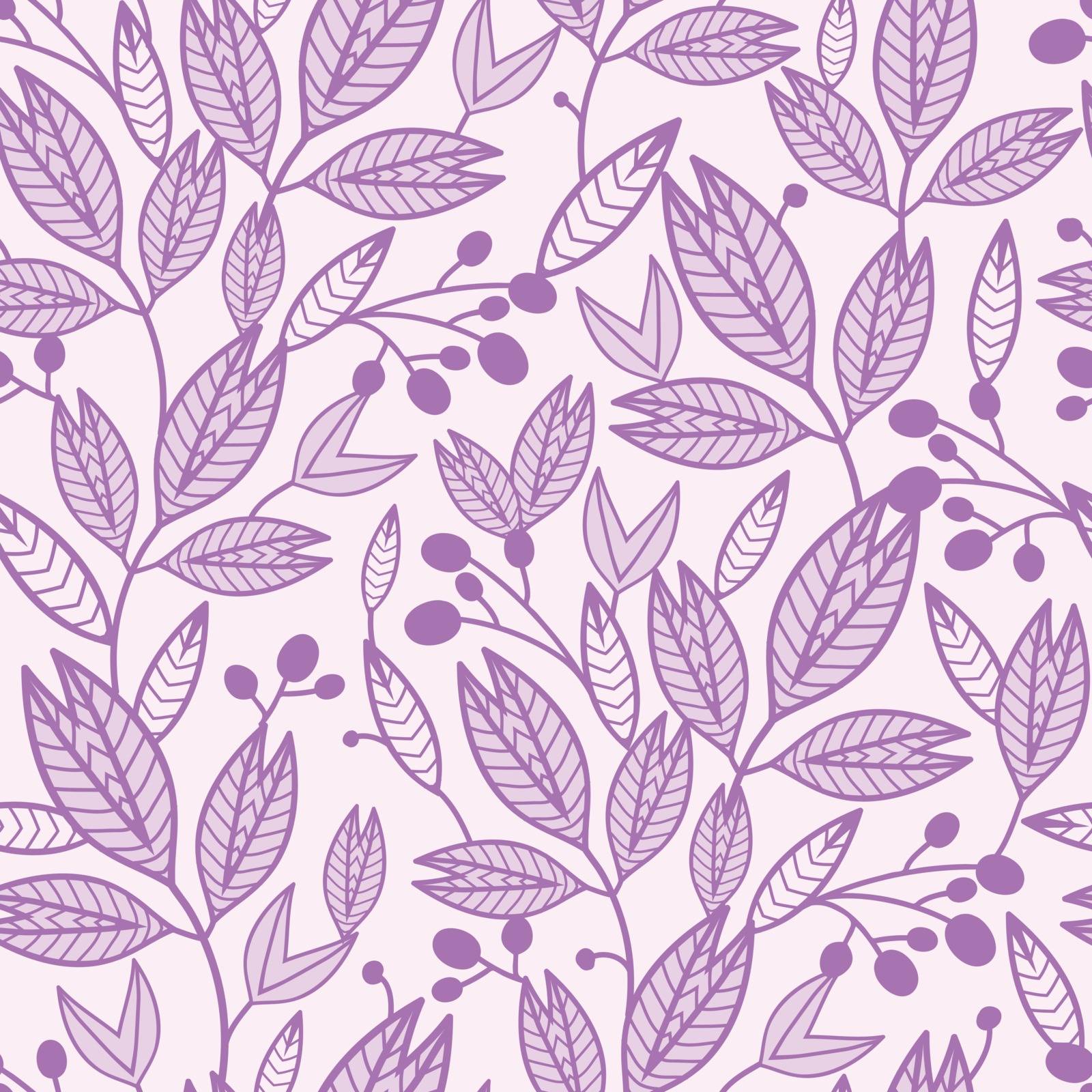 Striped leaves and berries seamless pattern background by Oksancia