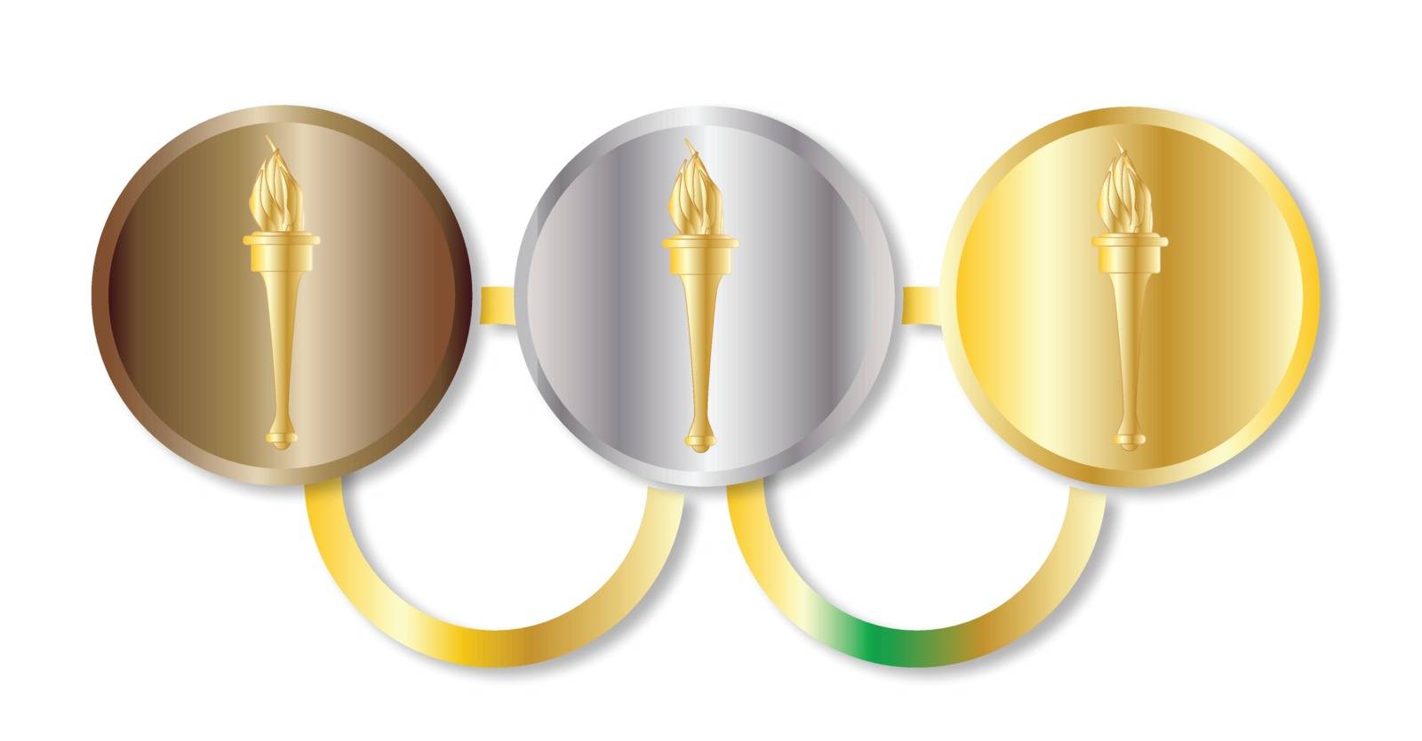 Olympic style rings with medal insets over a white background