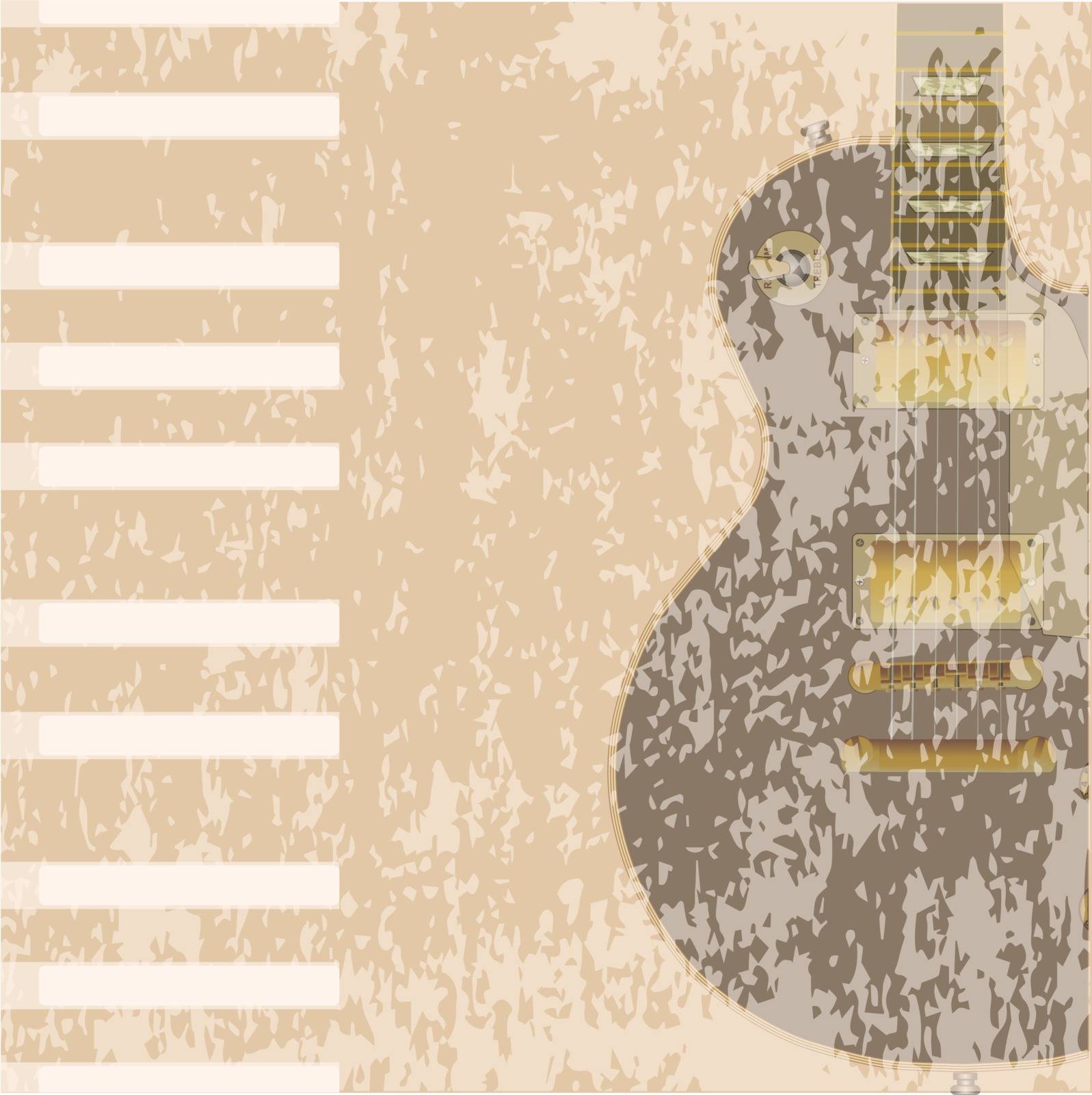 A guitar and piano beige background with plenty of copy space