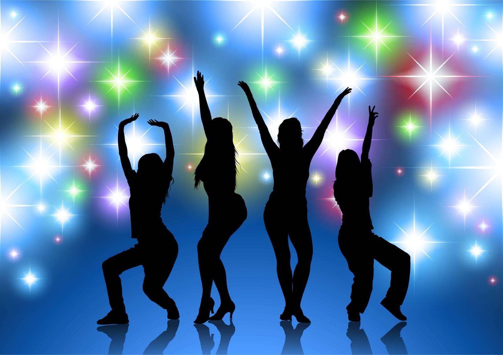 Amazing Party with Glowing Stars - Dance Background Illustration, Vector