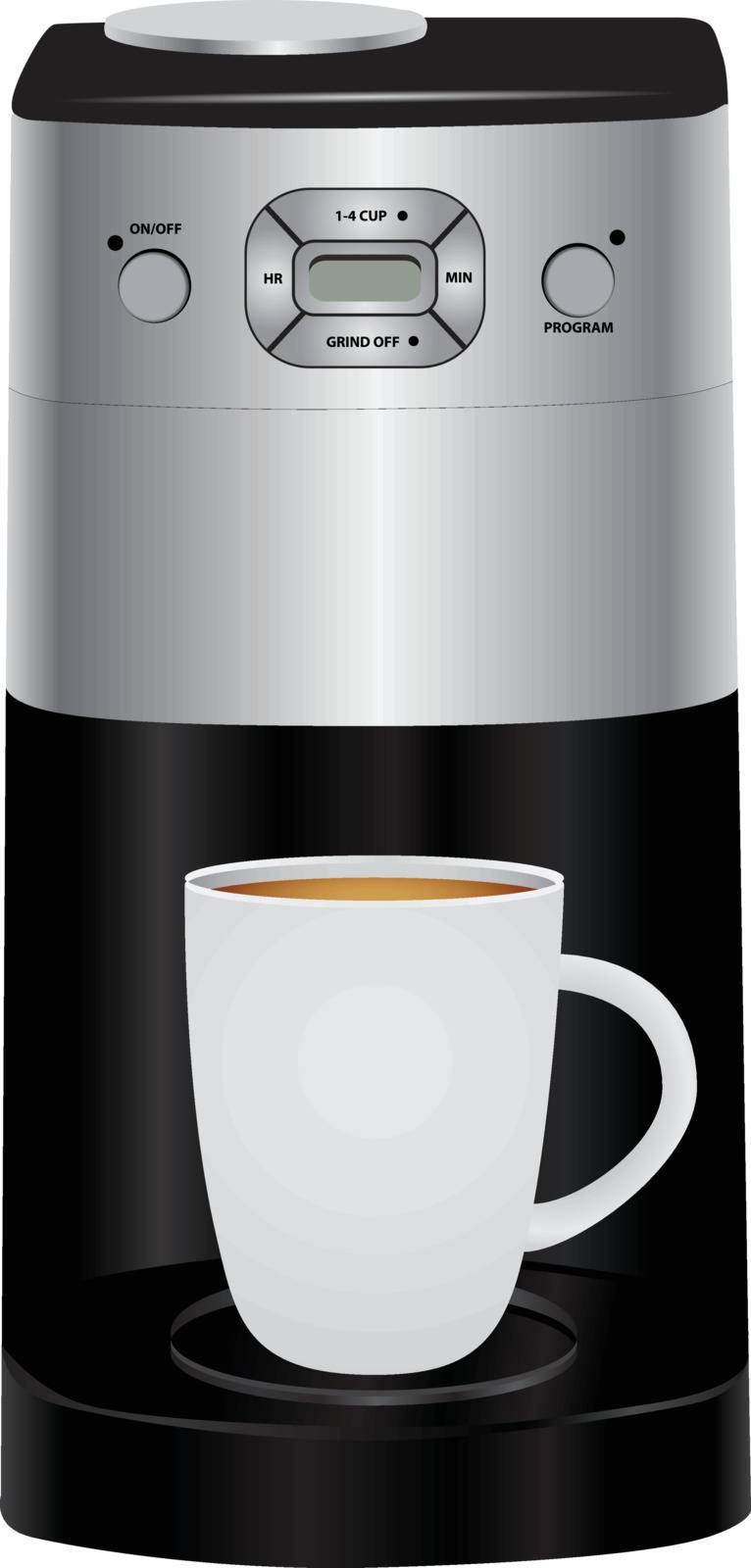 Electric coffee pot and a full cup of coffee. Vector illustration.