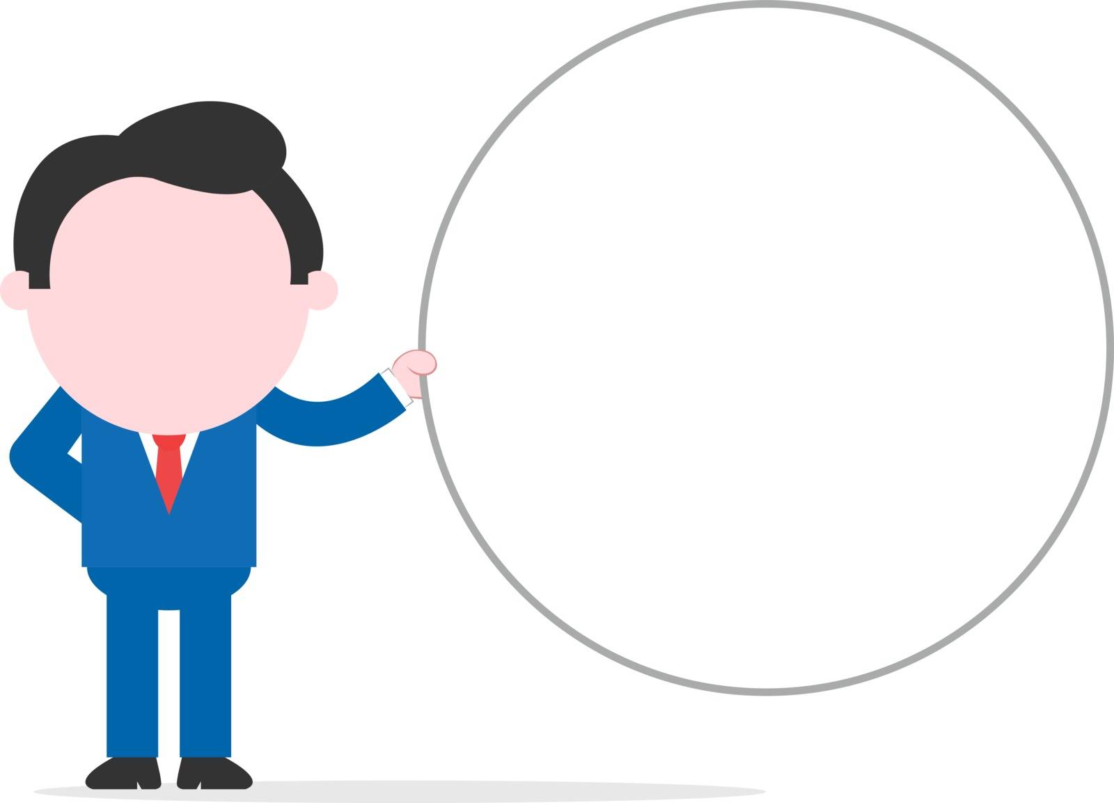 Hand behind back vector cartoon faceless businessman holding oversize blank circle