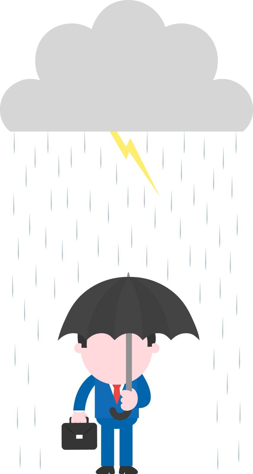 Businessman carrying umbrella under rain lightning grey storm cl by emrahavci