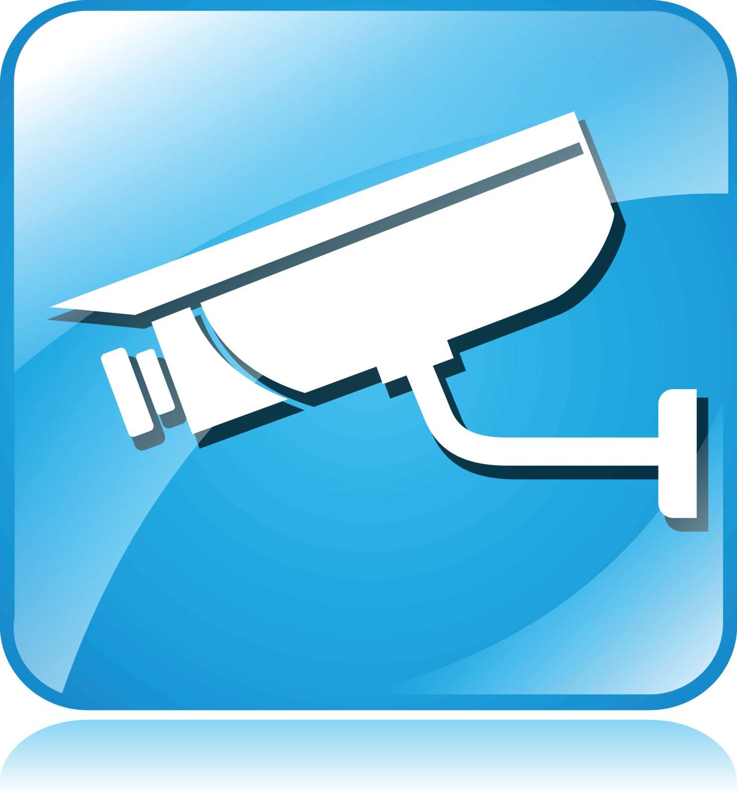illustration of camera surveillance blue square icon on white background