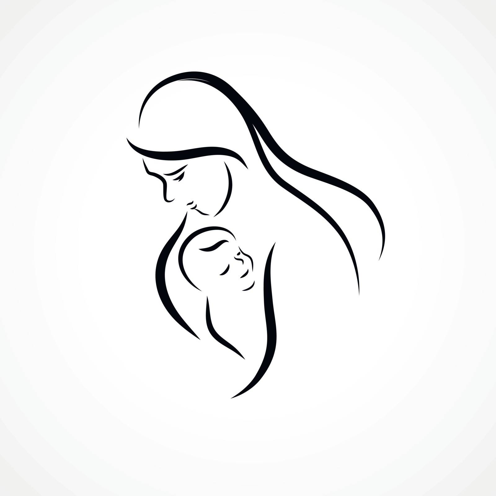 Vector illustration of a mother holding her baby