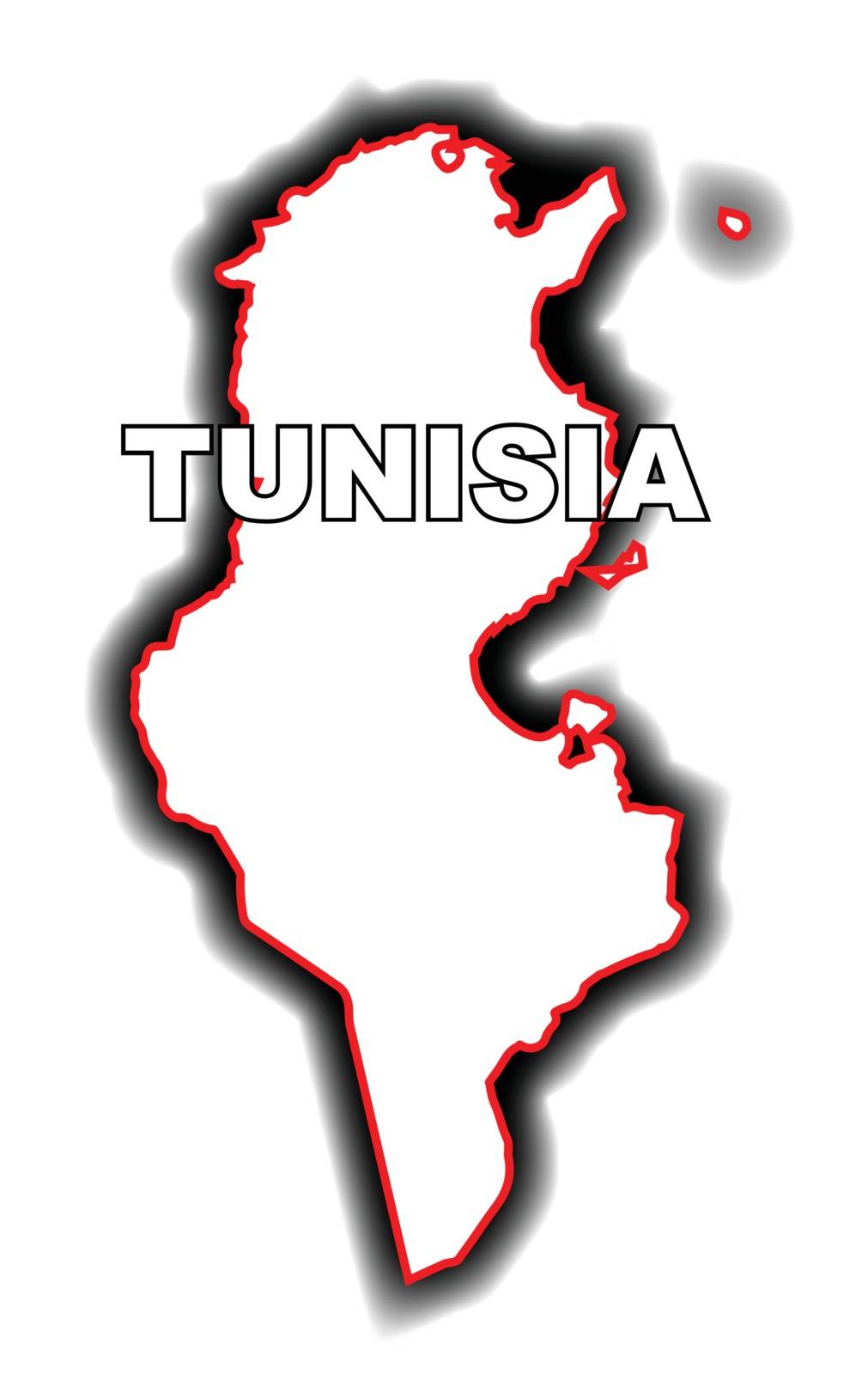 Outline map of the Arab League country of Tunisia