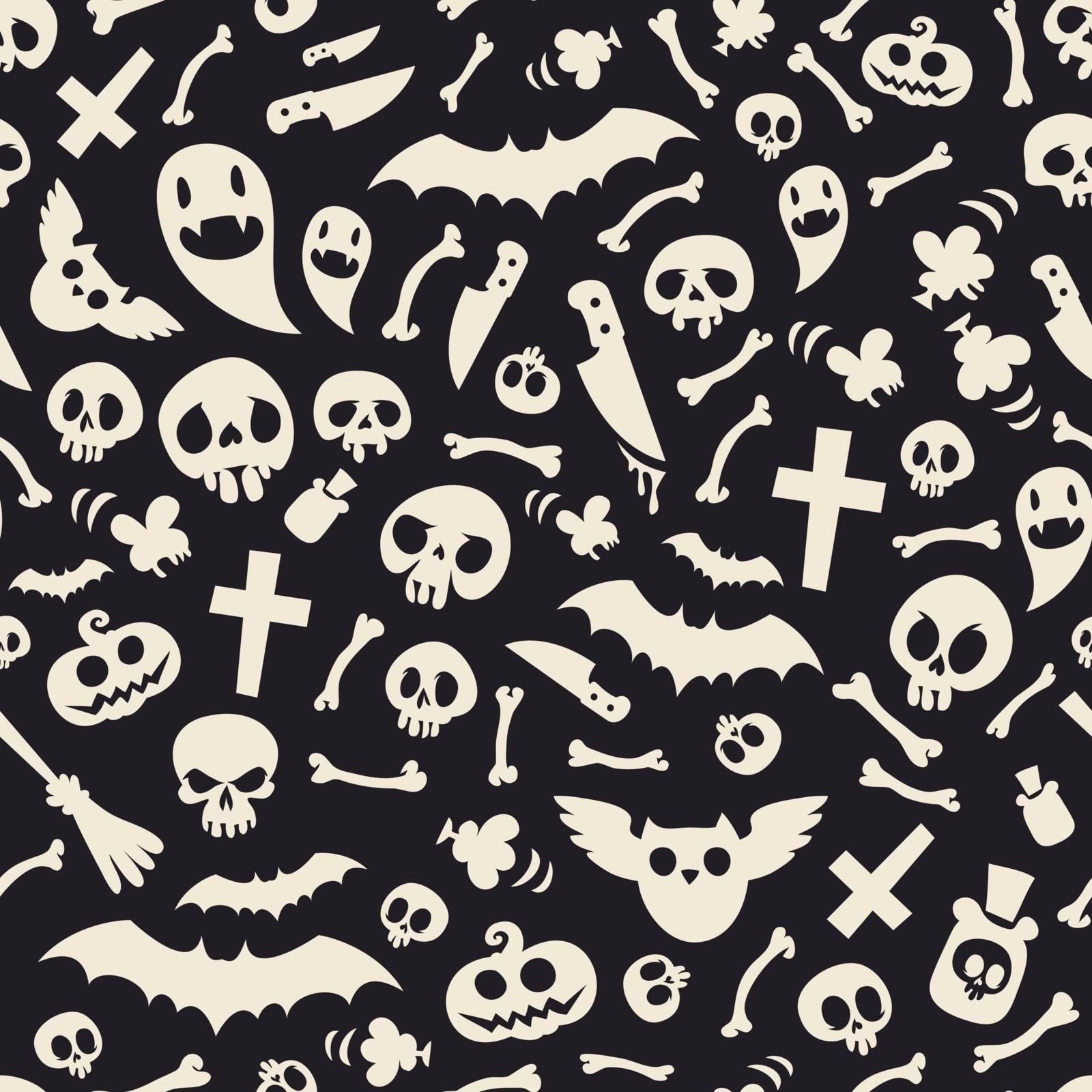 Halloween Symbols Seamless Pattern Contrast. Editable pattern in swatches. Clipping paths included in additional jpg format