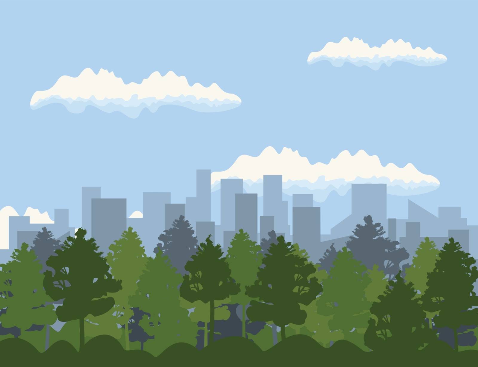 Landscape of a city and trees. A vector illustration