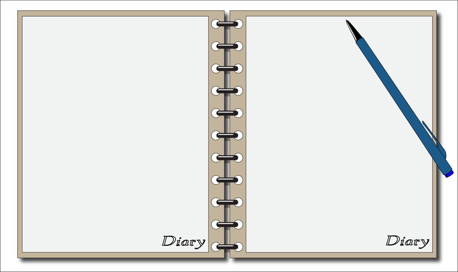A diary with pen template or background isolated on a white background