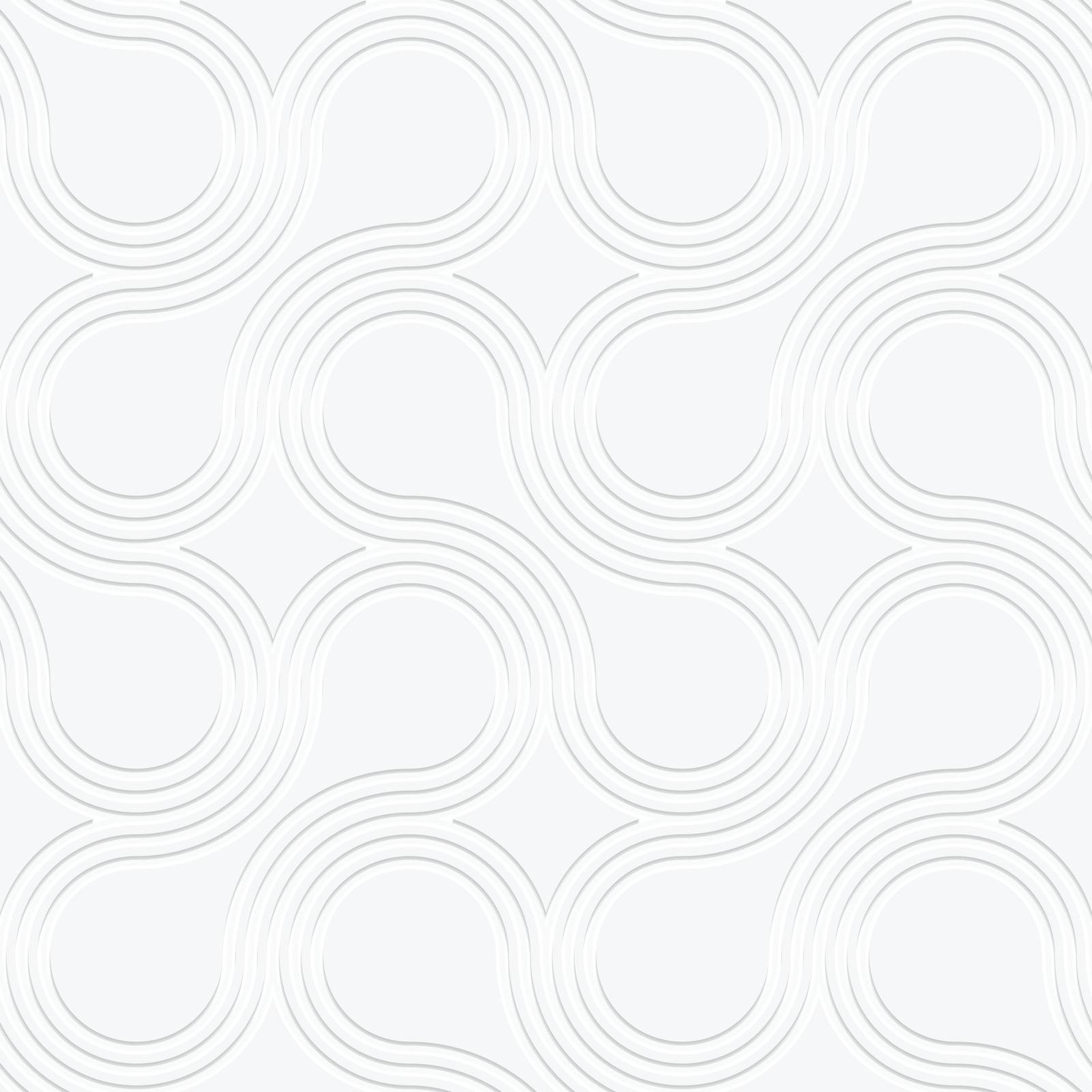 Seamless geometric background. Modern monochrome 3D texture. Pattern with realistic shadow and cut out of paper effect.3D white rounded shapes with offset perforated.