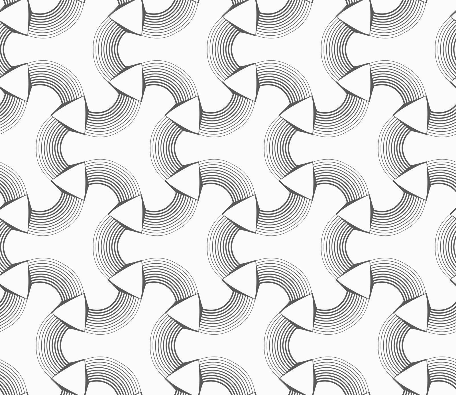 Seamless geometric pattern. Gray abstract geometrical design. Flat monochrome design.Monochrome white tetrapods with striped rounded corners.
