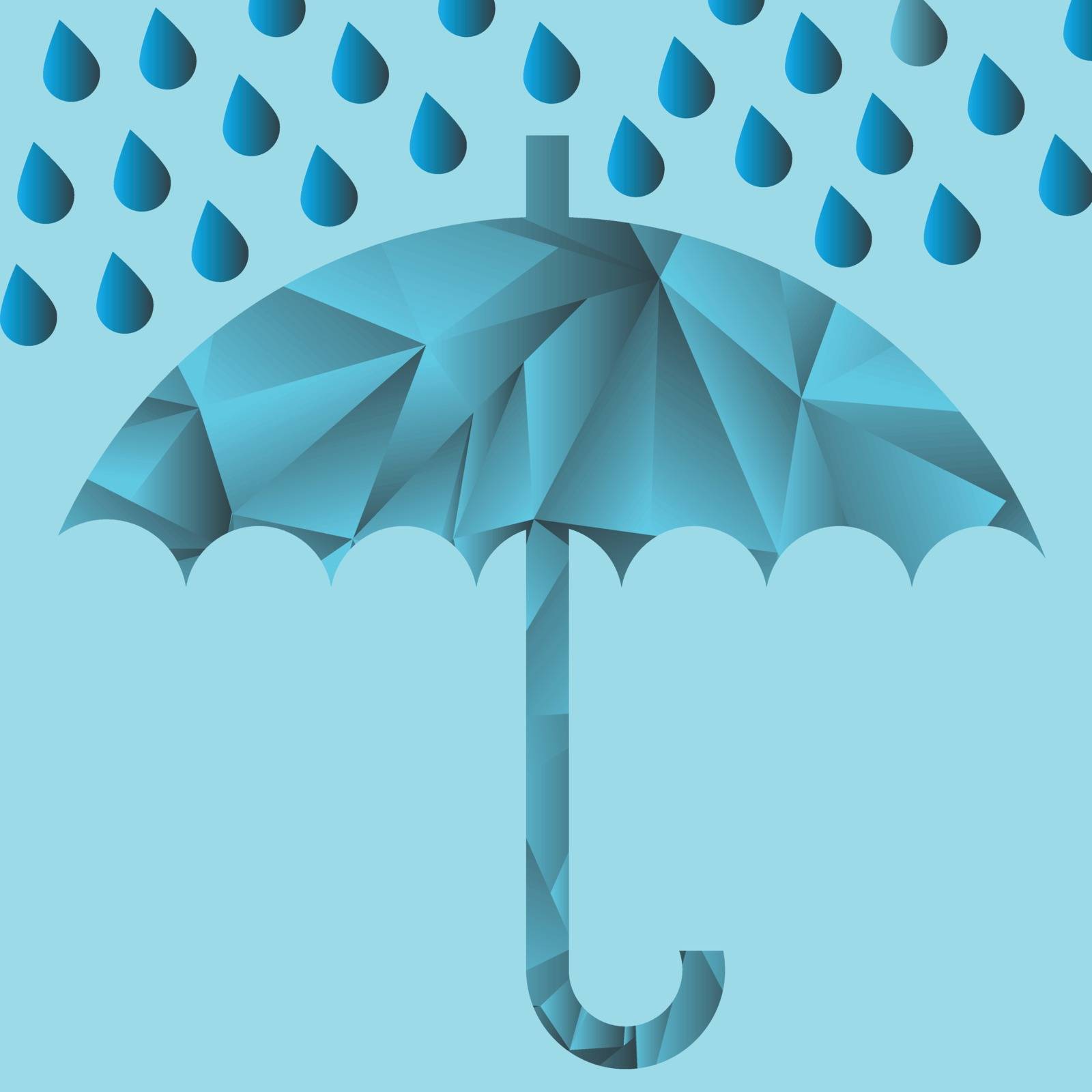 colorful illustration  with umbrella and rain drops on azure background
