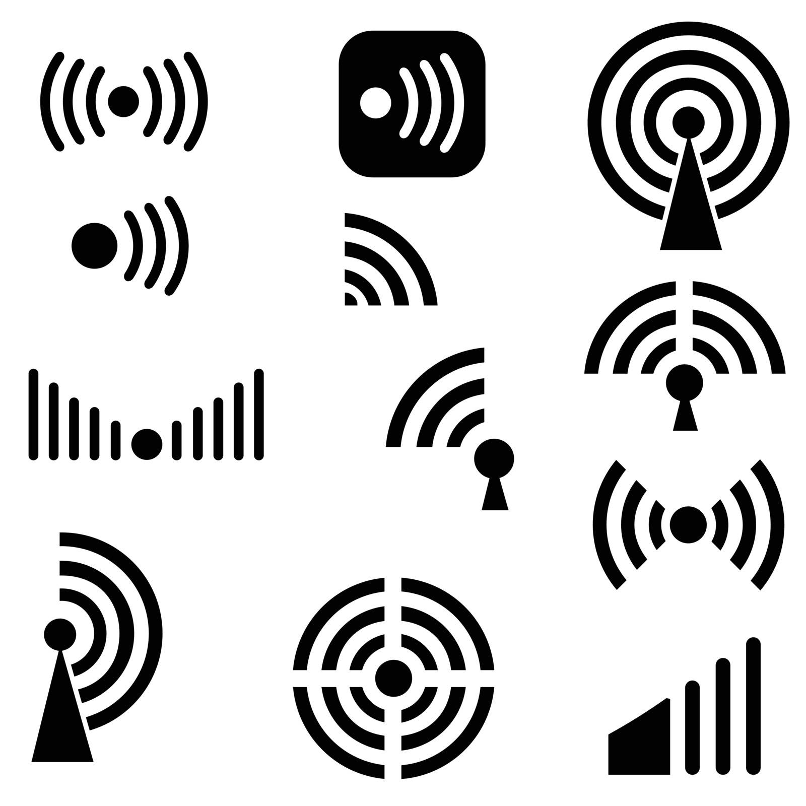  illustration  with Radio waves silhouettes on white background