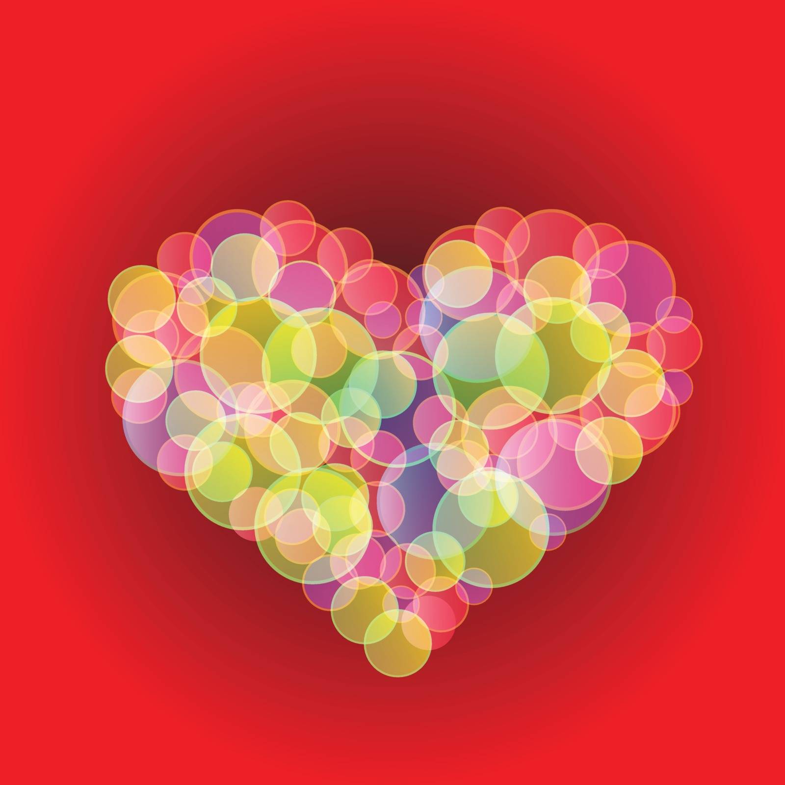colorful illustration  with  bubble heart  on red background