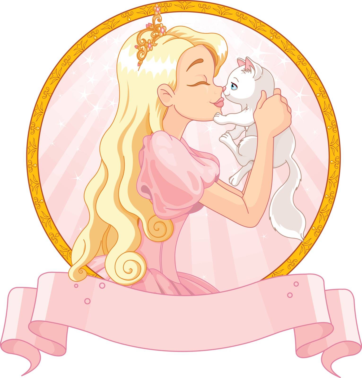 Fairytale Princess is kissing a white cat