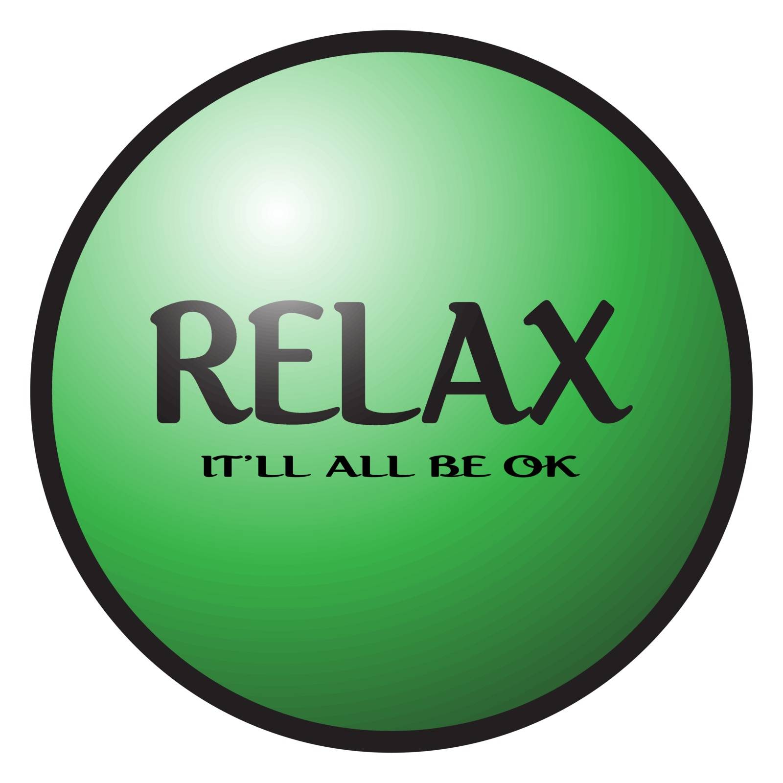 A big green button saying 'RELAX' and isolated on a white background