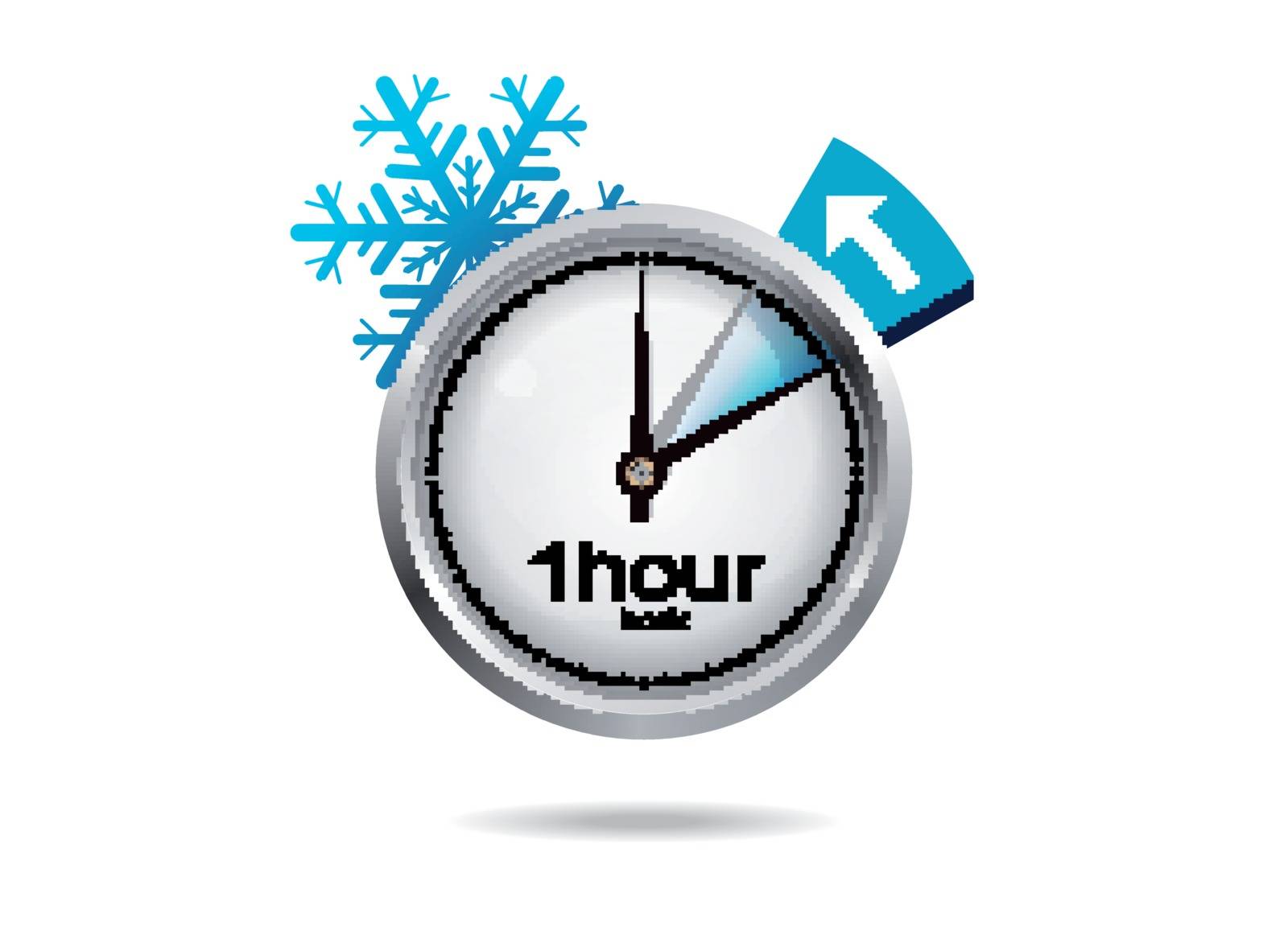 Clock switch to winter time. Vector illustration with snowflake icon on white background